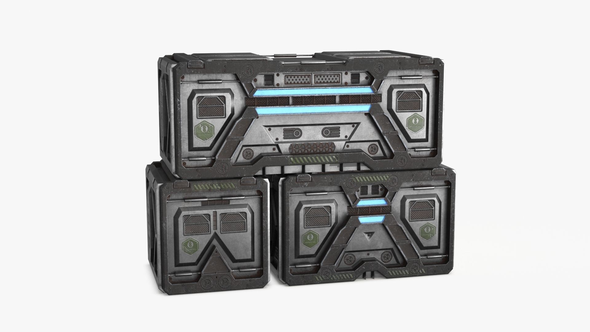 Sci-fi Container set of 3 v6 Low-poly 3D model_14