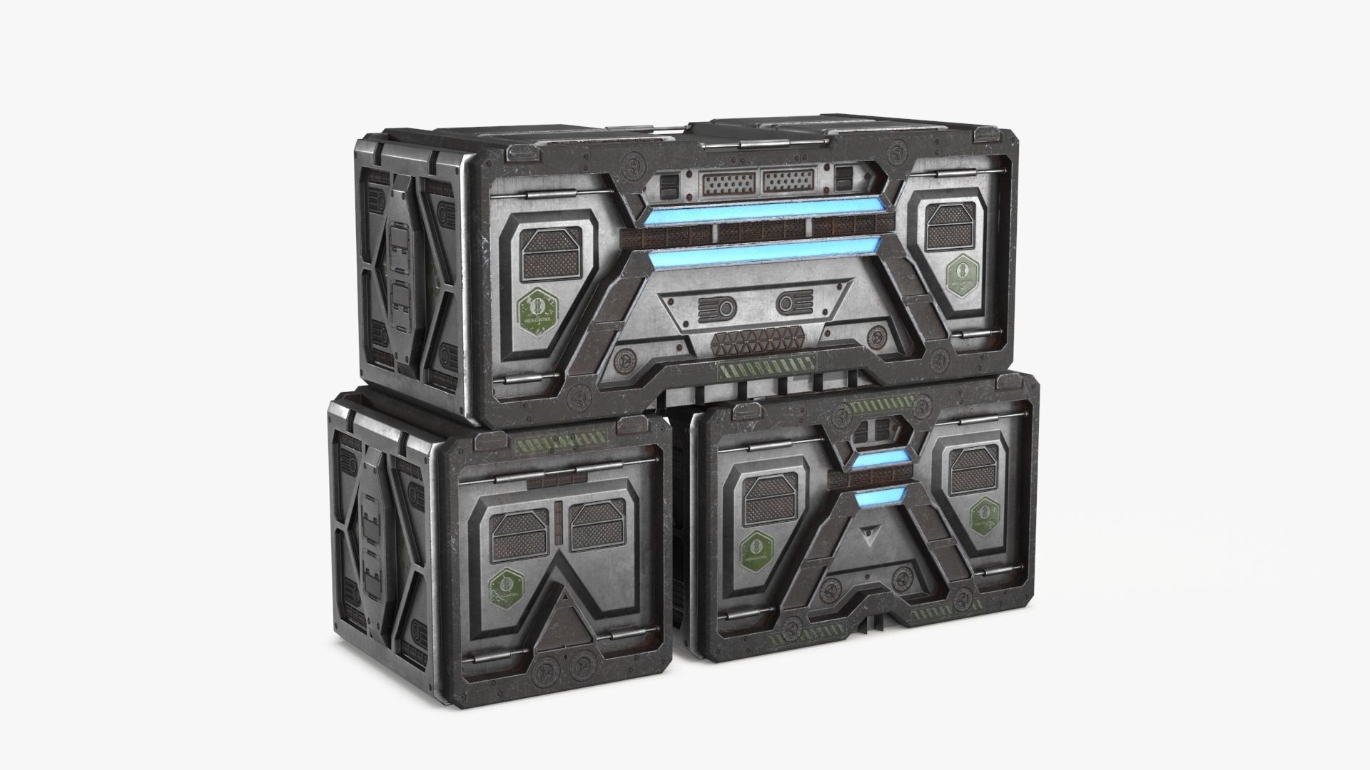 Sci-fi Container set of 3 v6 Low-poly 3D model_15