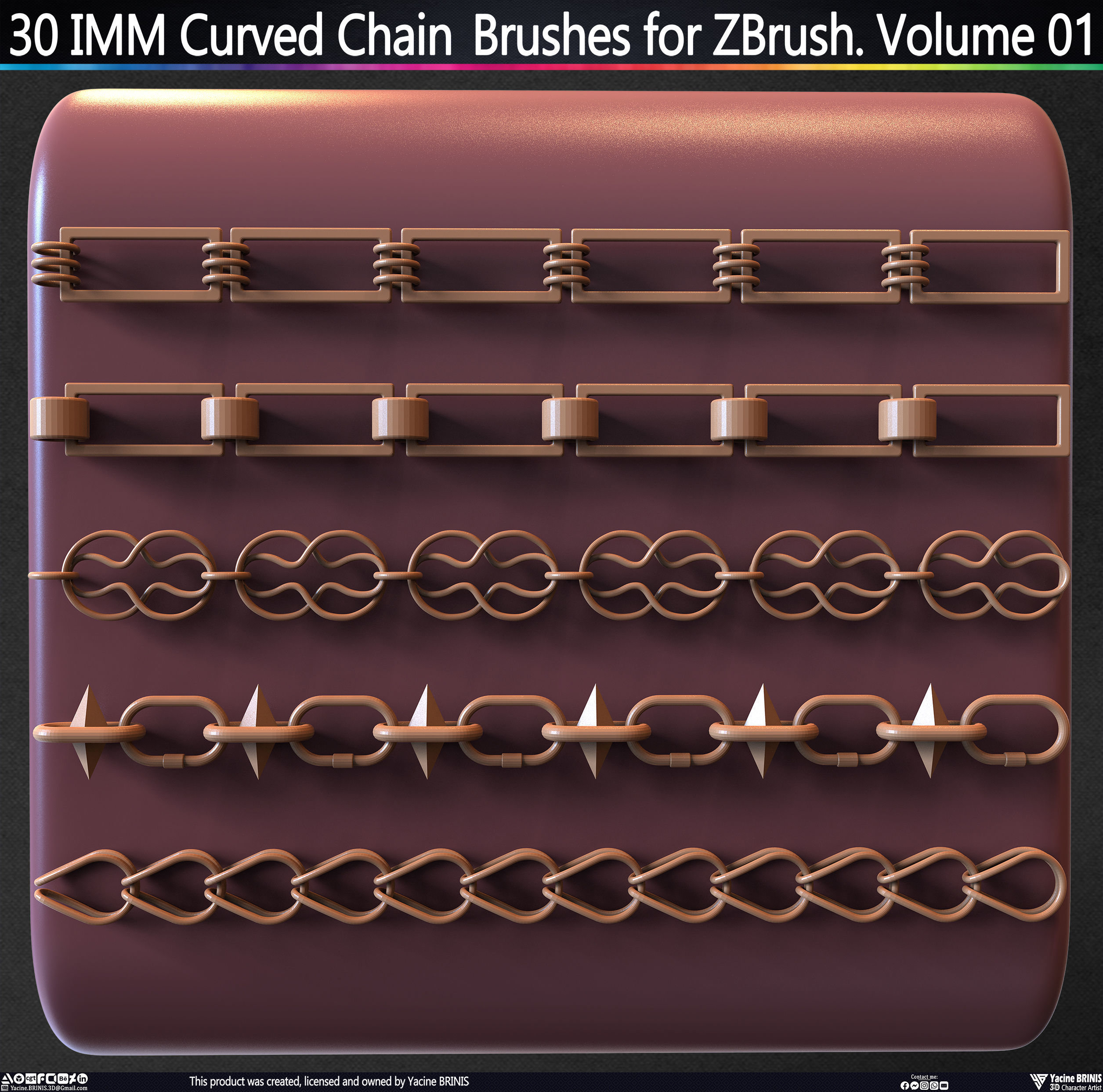 30 IMM Curved Chain Brushes for ZBrush Volume 01 Low-poly 3D model_53