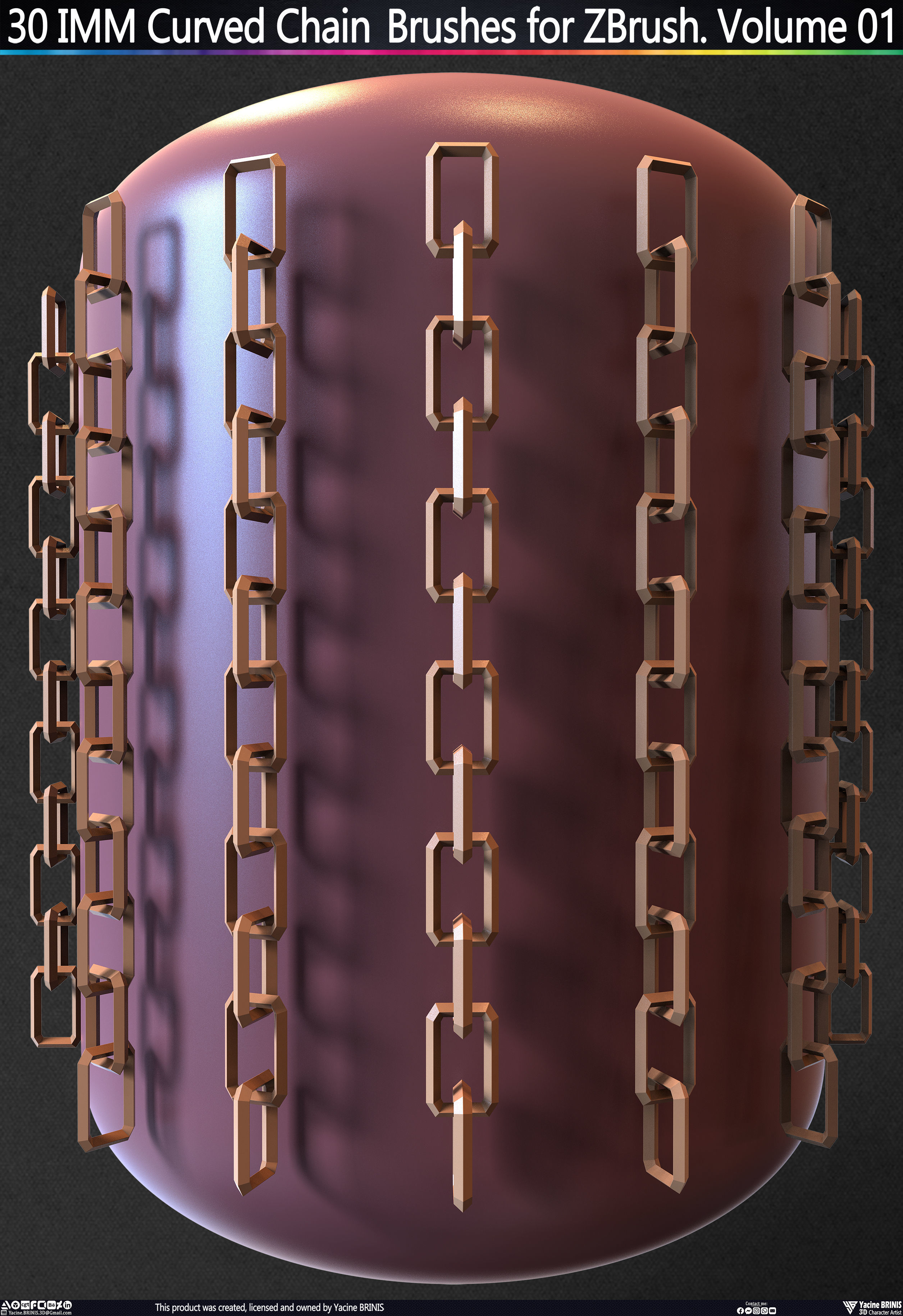 30 IMM Curved Chain Brushes for ZBrush Volume 01 Low-poly 3D model_16