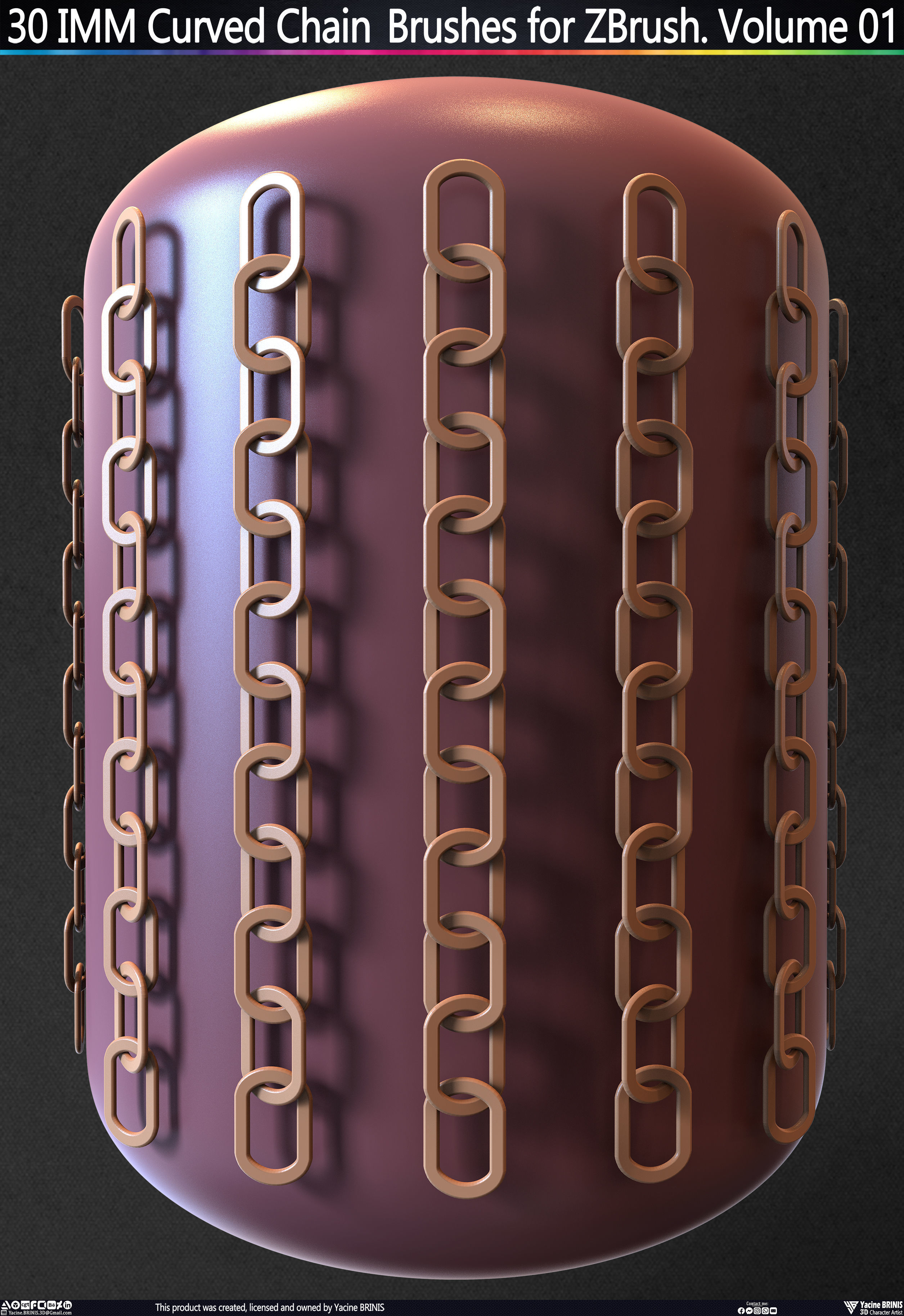 30 IMM Curved Chain Brushes for ZBrush Volume 01 Low-poly 3D model_25