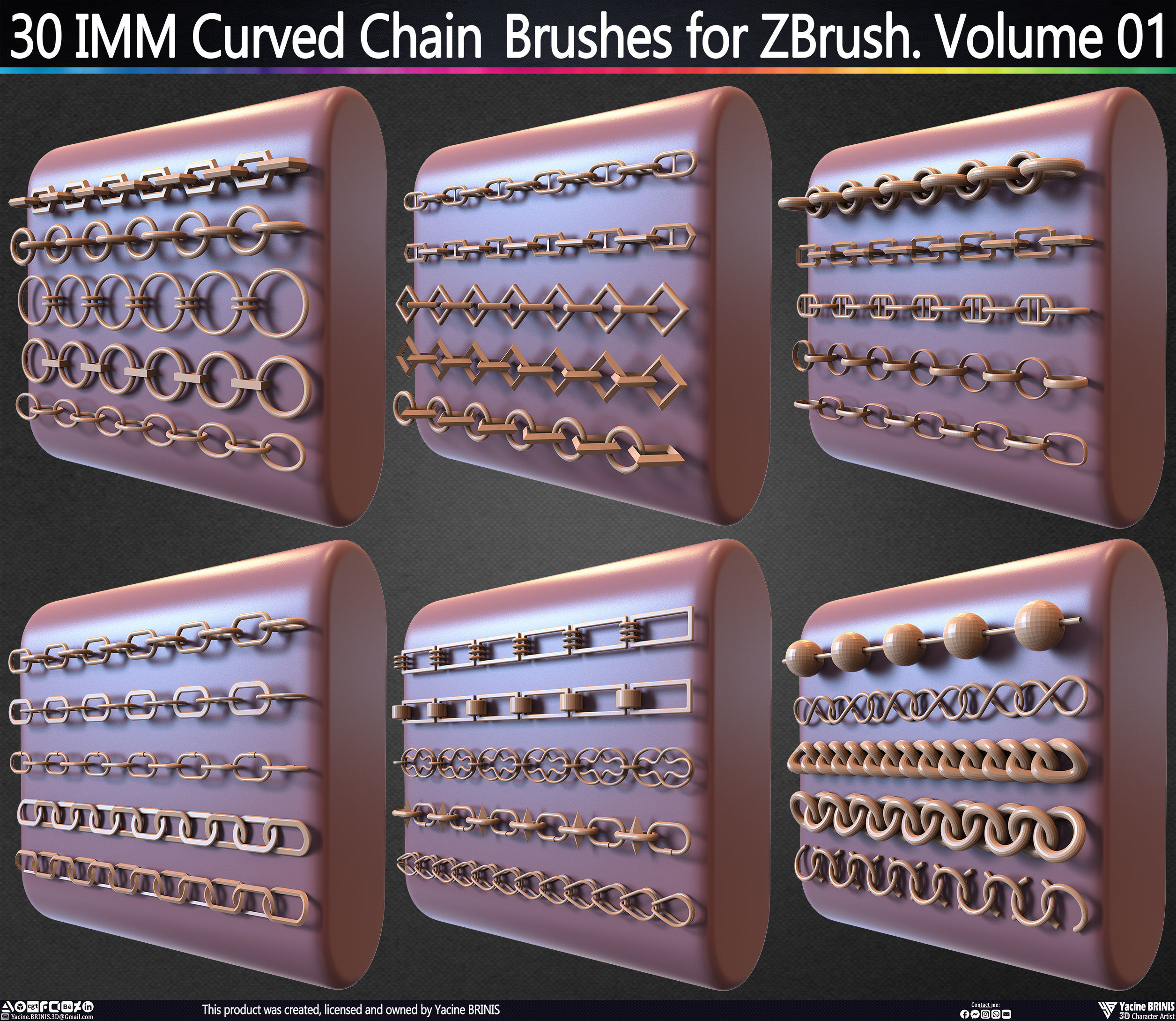30 IMM Curved Chain Brushes for ZBrush Volume 01 Low-poly 3D model_4