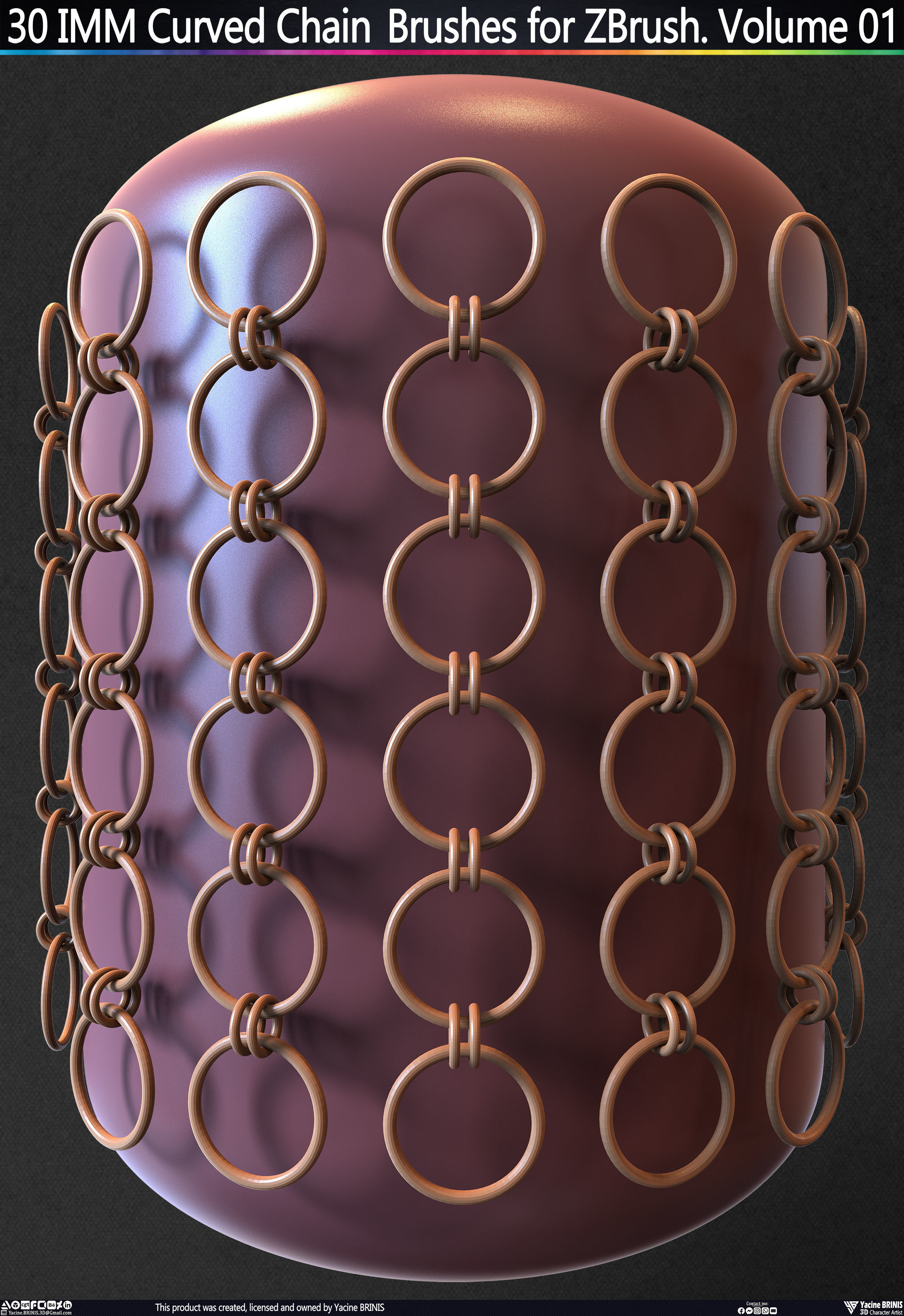 30 IMM Curved Chain Brushes for ZBrush Volume 01 Low-poly 3D model_8
