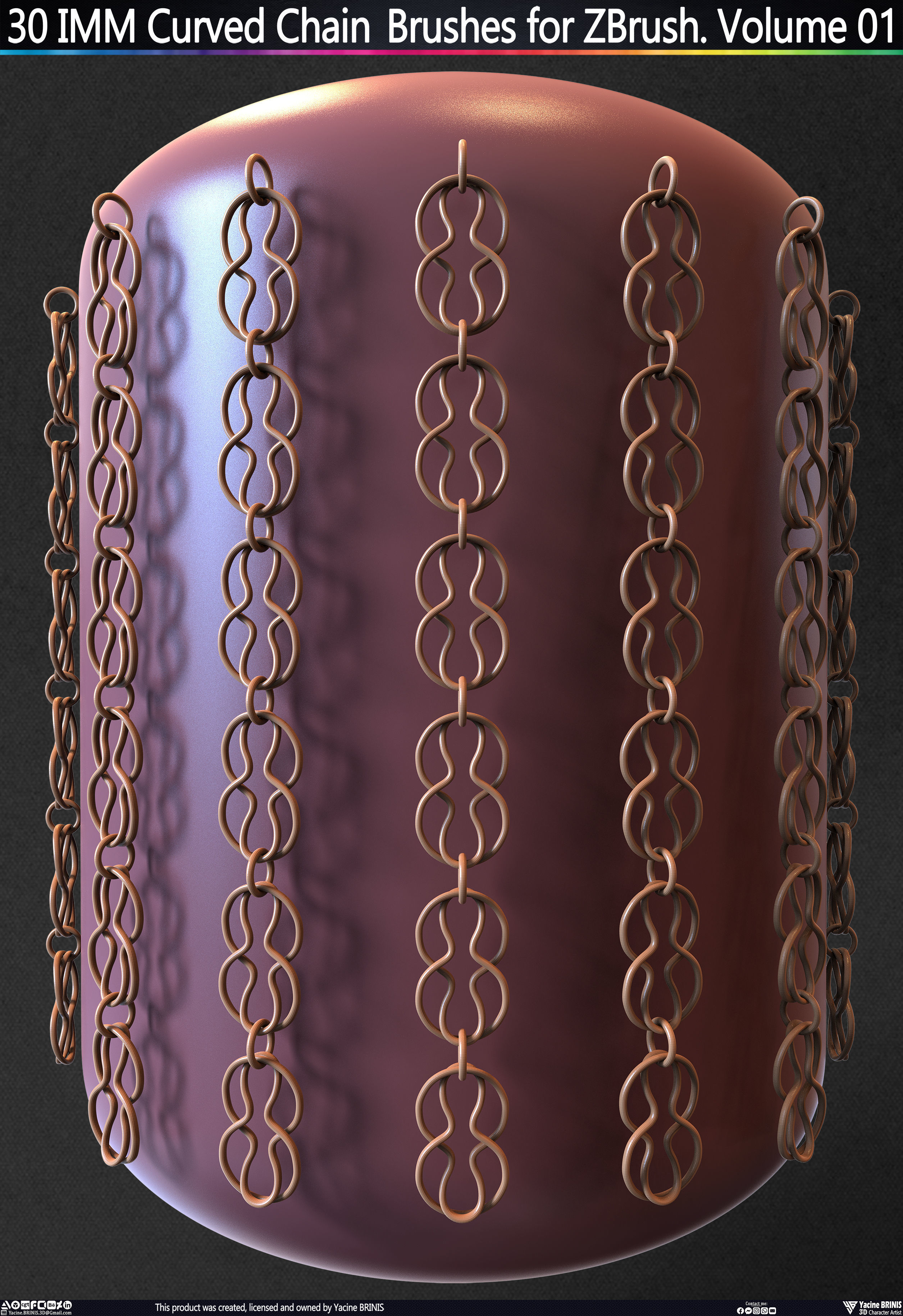 30 IMM Curved Chain Brushes for ZBrush Volume 01 Low-poly 3D model_29