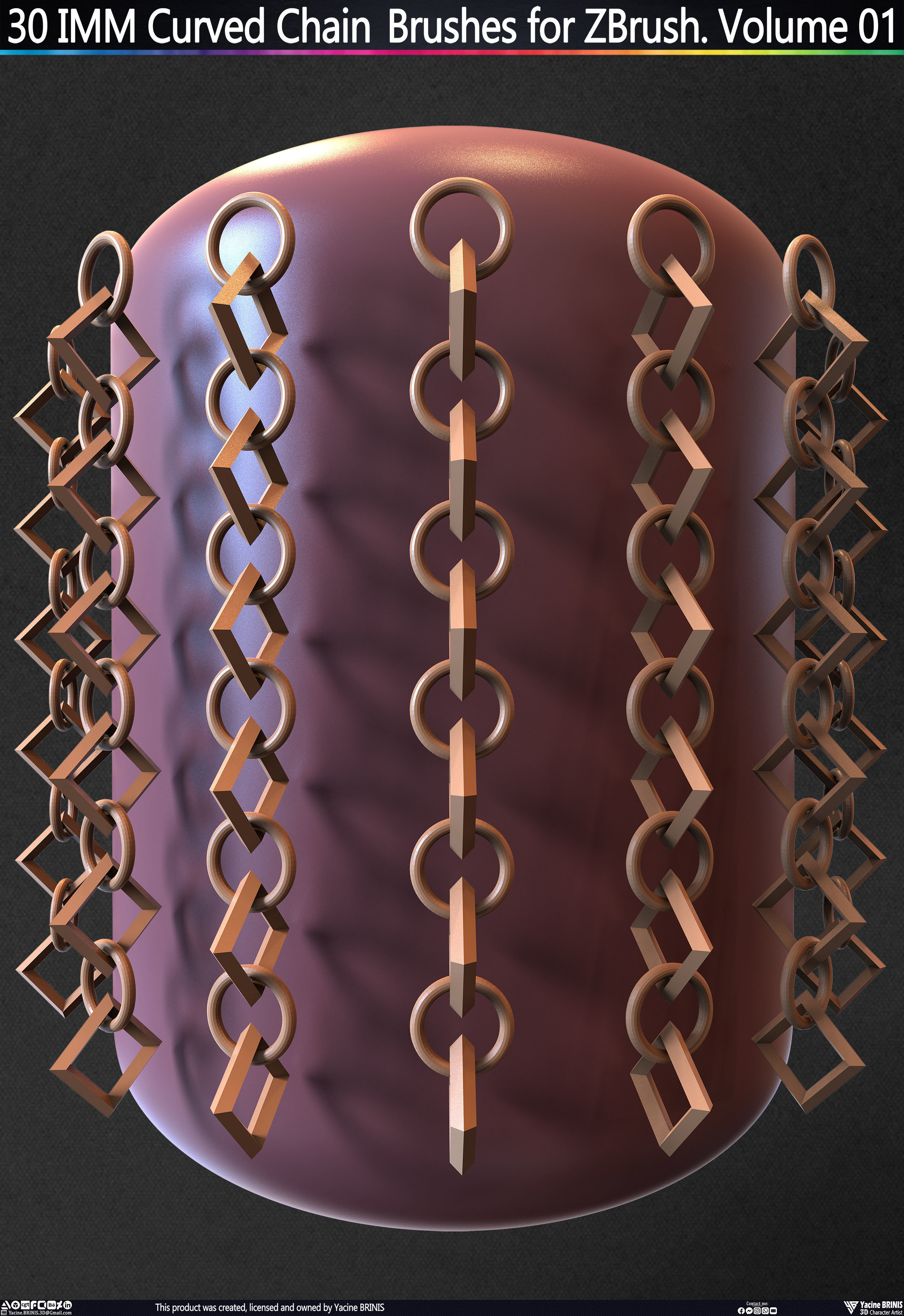 30 IMM Curved Chain Brushes for ZBrush Volume 01 Low-poly 3D model_14