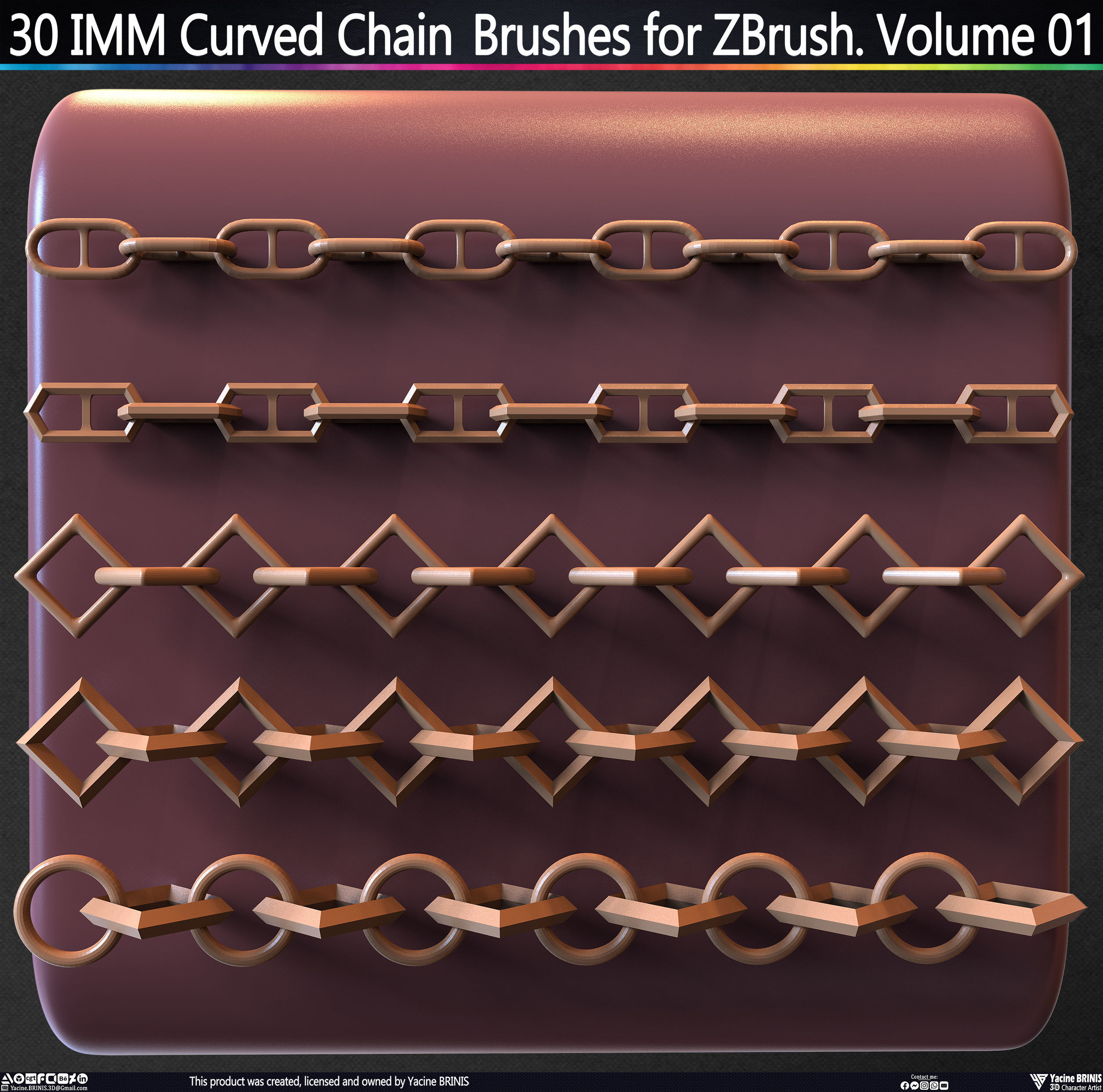 30 IMM Curved Chain Brushes for ZBrush Volume 01 Low-poly 3D model_49