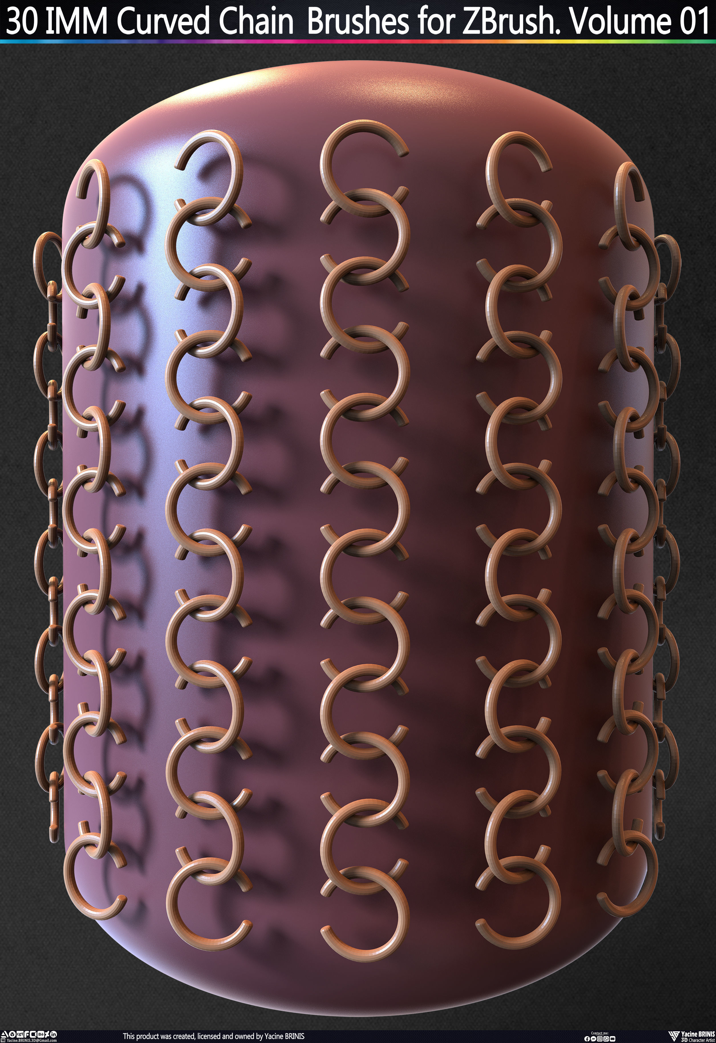 30 IMM Curved Chain Brushes for ZBrush Volume 01 Low-poly 3D model_33