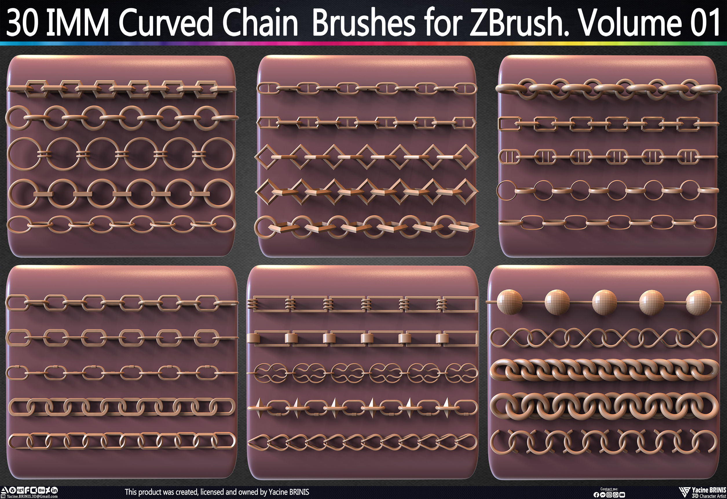 30 IMM Curved Chain Brushes for ZBrush Volume 01 Low-poly 3D model_5