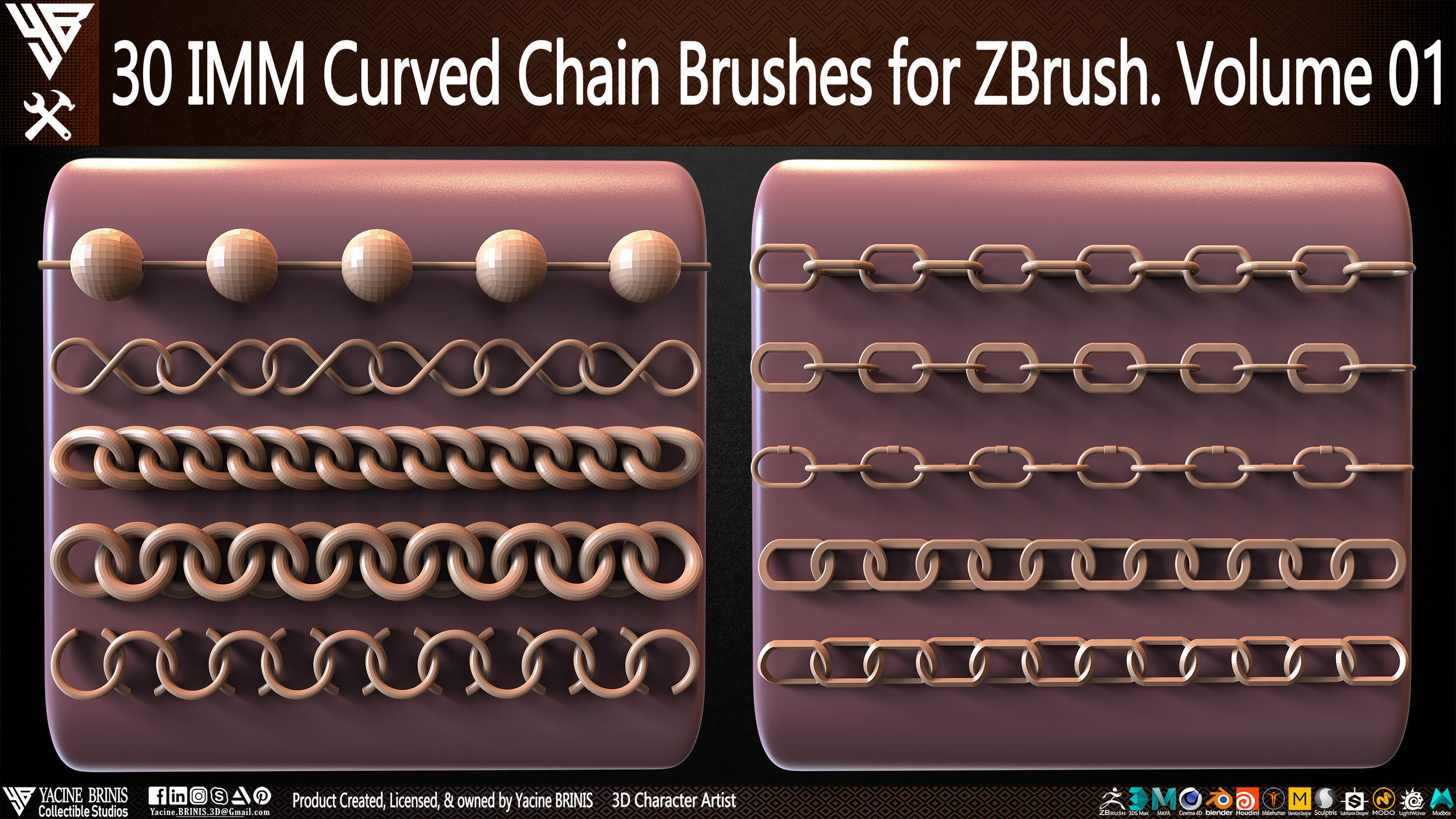 30 IMM Curved Chain Brushes for ZBrush Volume 01 Low-poly 3D model_52