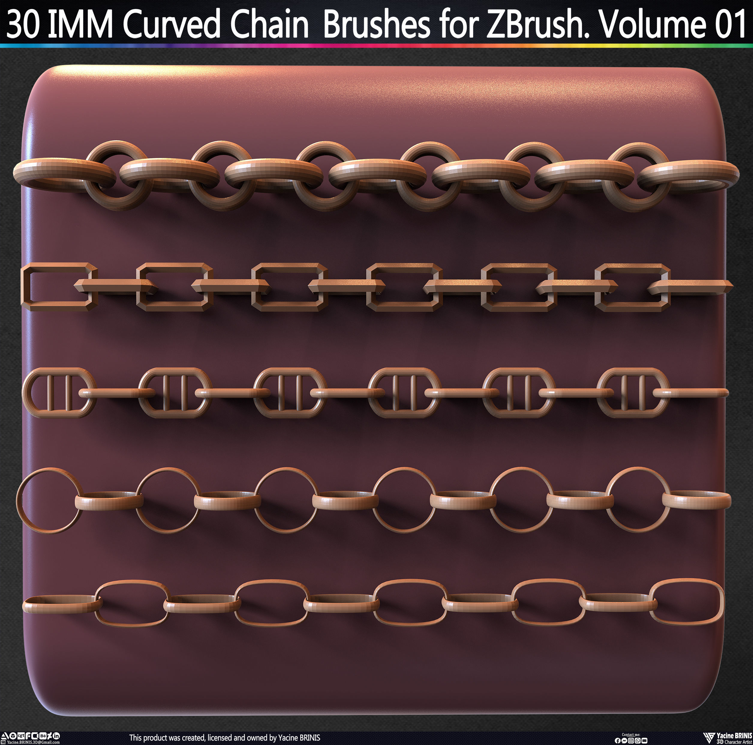 30 IMM Curved Chain Brushes for ZBrush Volume 01 Low-poly 3D model_46