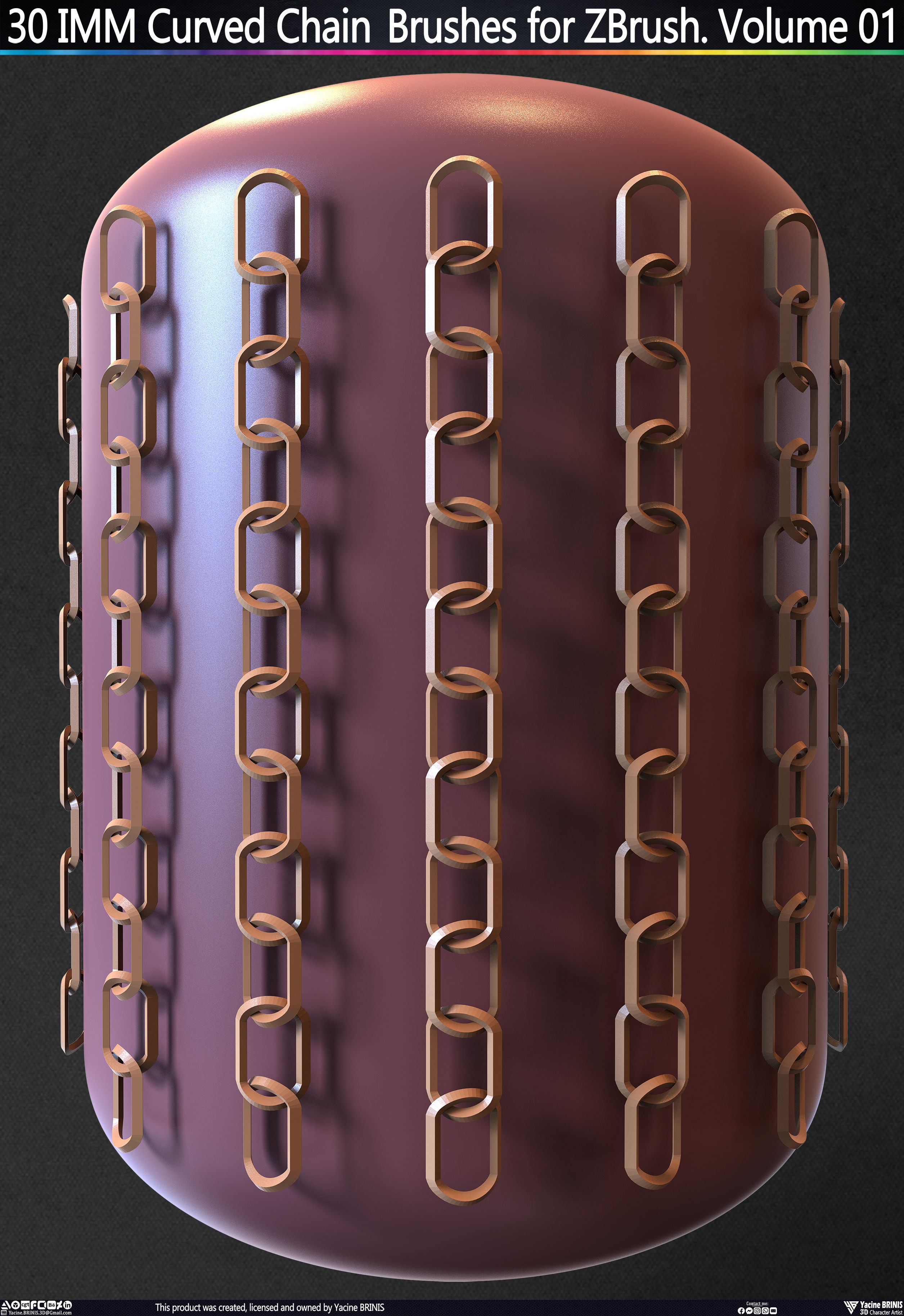 30 IMM Curved Chain Brushes for ZBrush Volume 01 Low-poly 3D model_21
