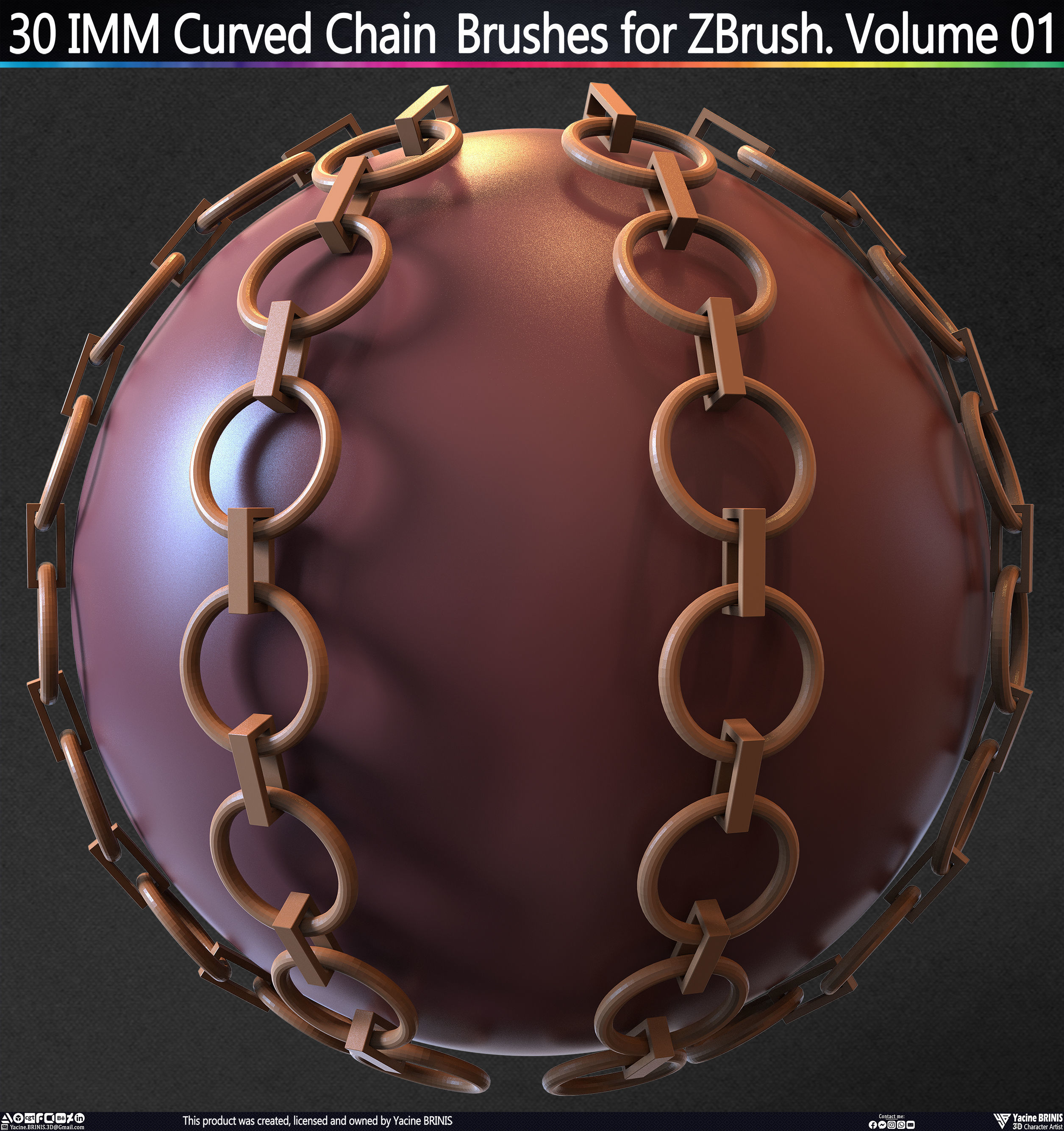 30 IMM Curved Chain Brushes for ZBrush Volume 01 Low-poly 3D model_42