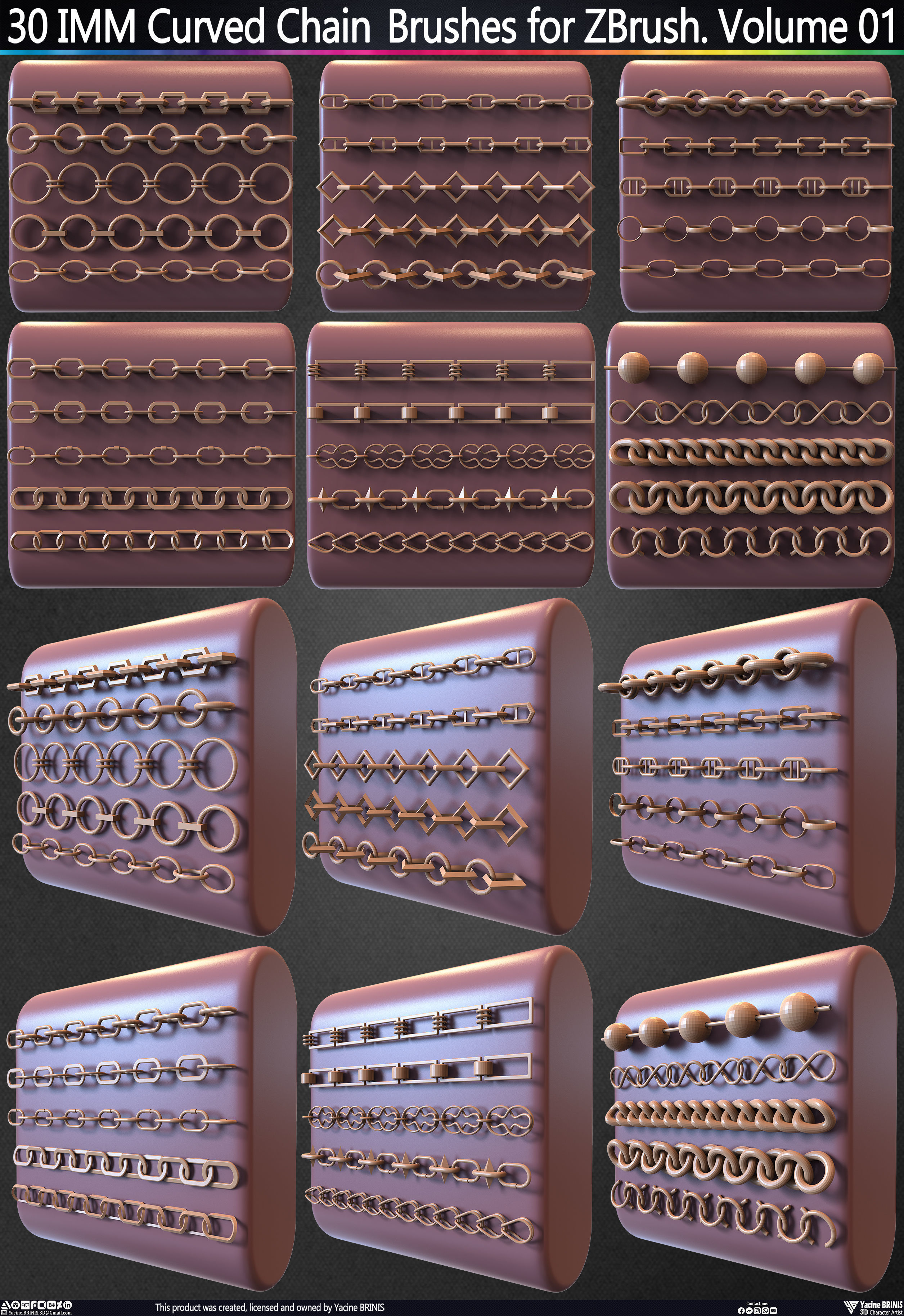 30 IMM Curved Chain Brushes for ZBrush Volume 01 Low-poly 3D model_3