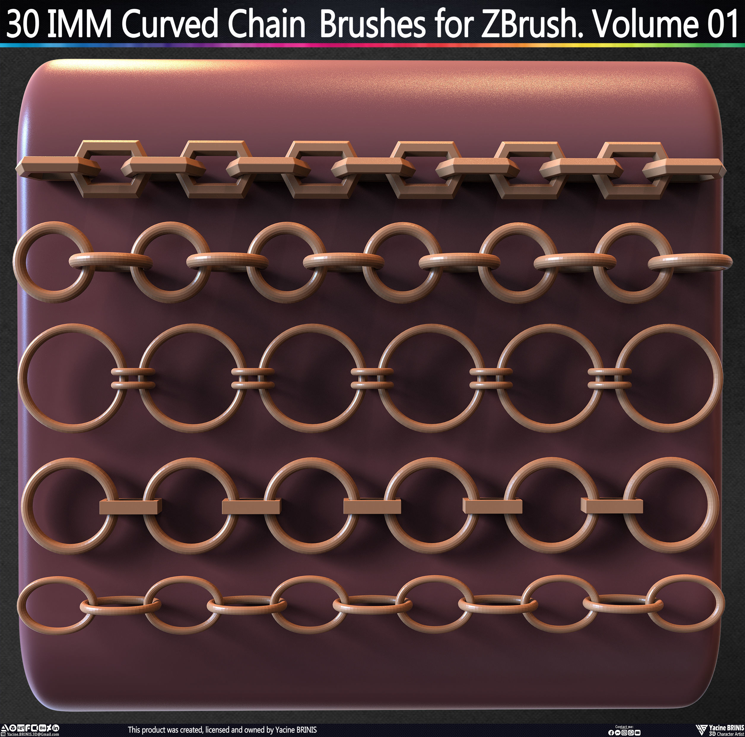 30 IMM Curved Chain Brushes for ZBrush Volume 01 Low-poly 3D model_50