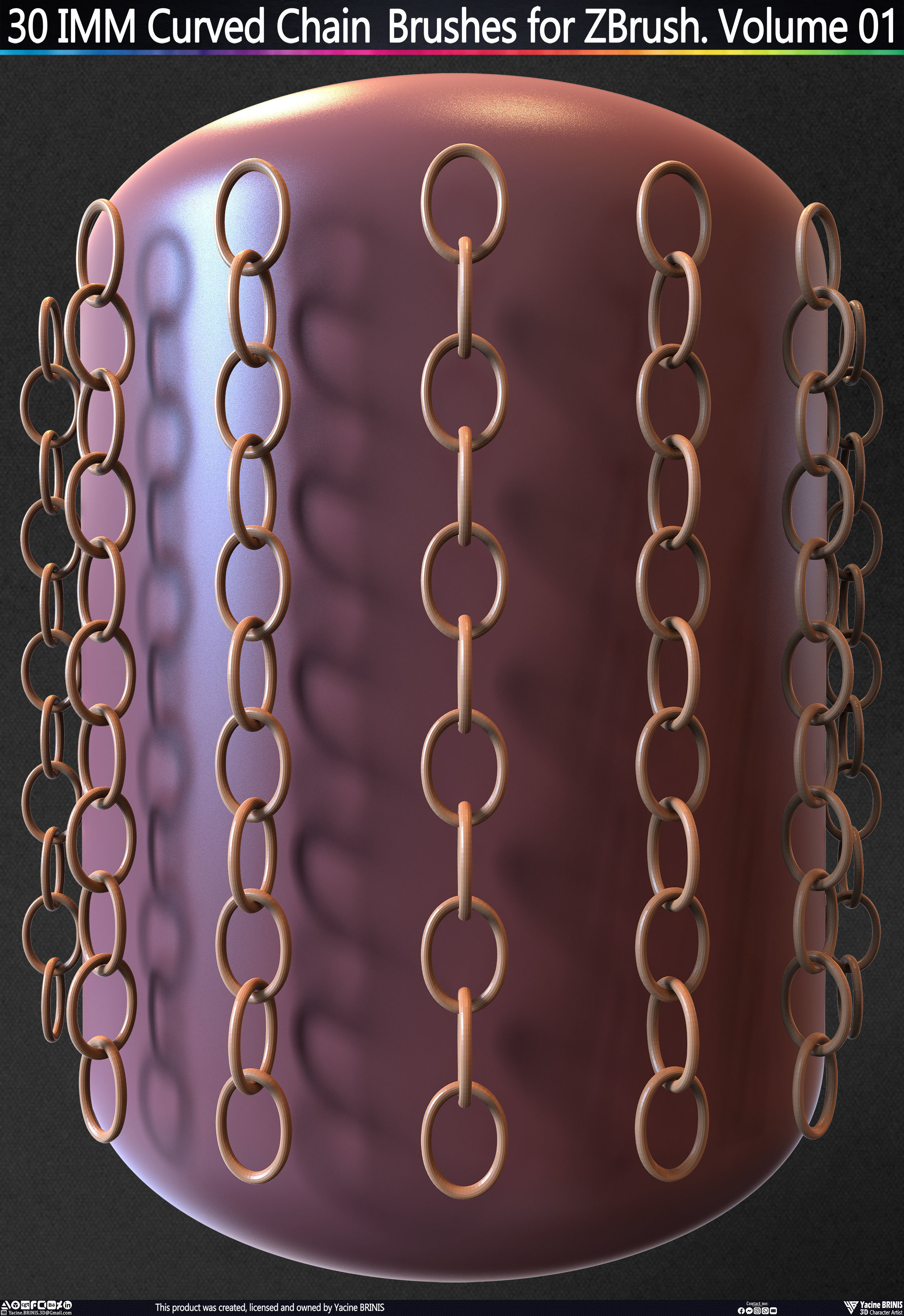 30 IMM Curved Chain Brushes for ZBrush Volume 01 Low-poly 3D model_10