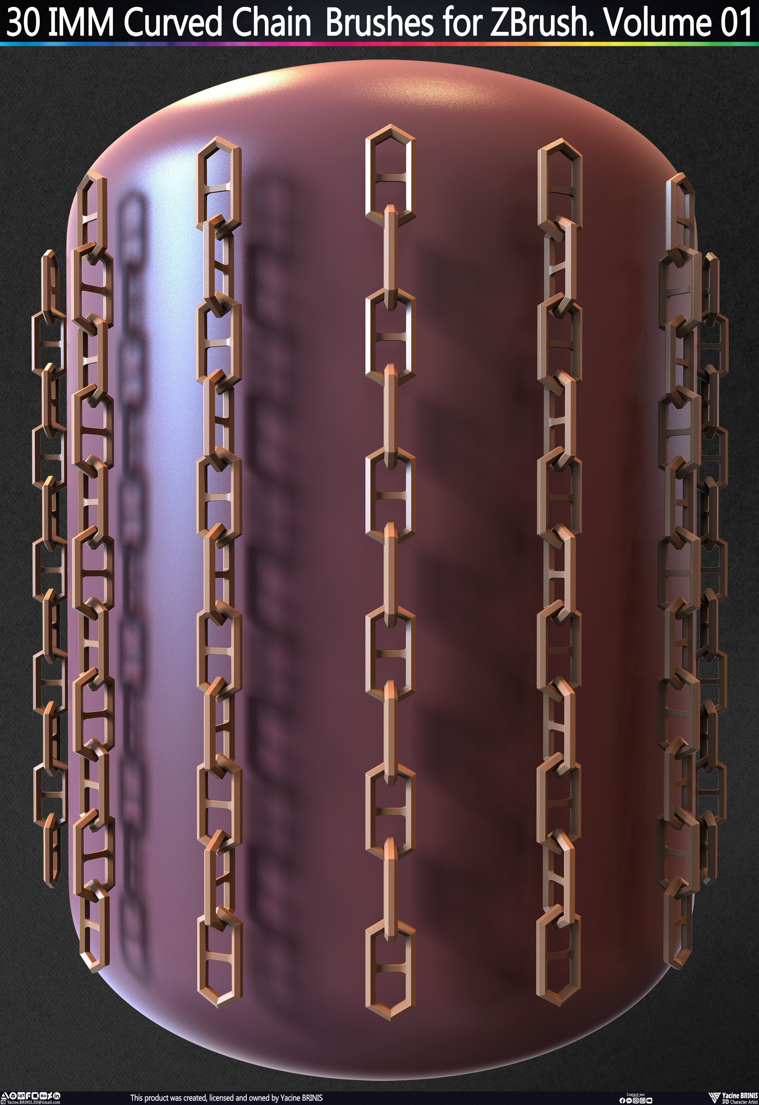 30 IMM Curved Chain Brushes for ZBrush Volume 01 Low-poly 3D model_12