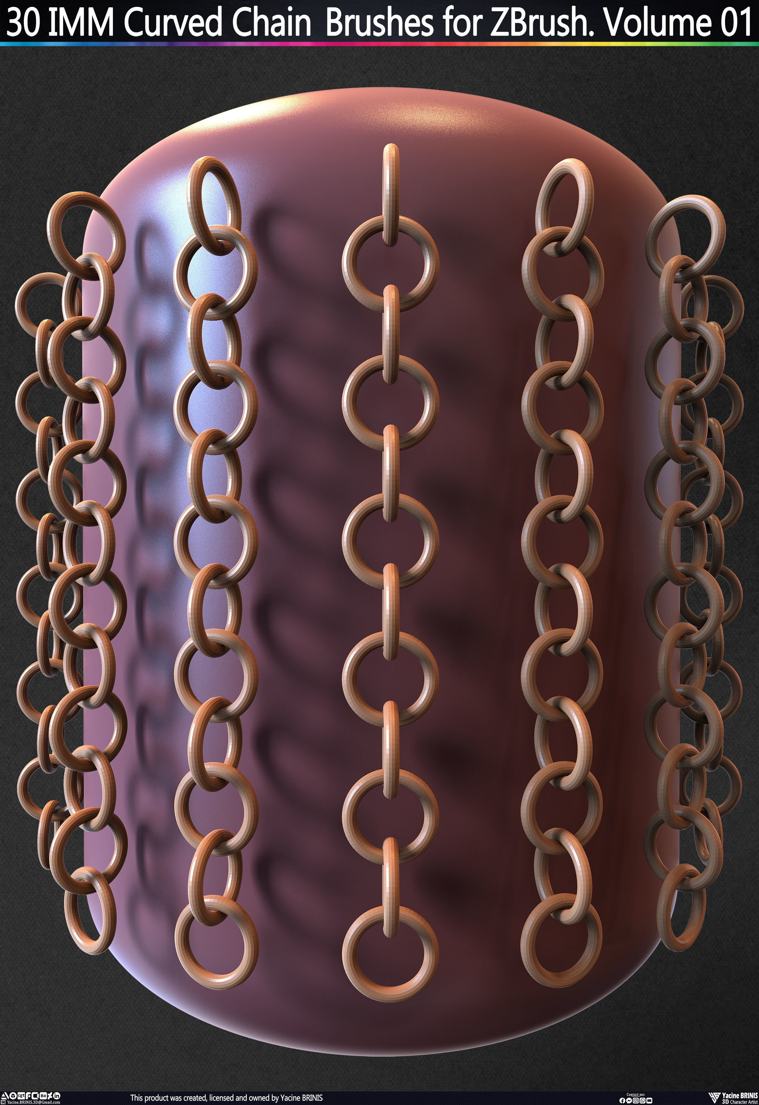 30 IMM Curved Chain Brushes for ZBrush Volume 01 Low-poly 3D model_7