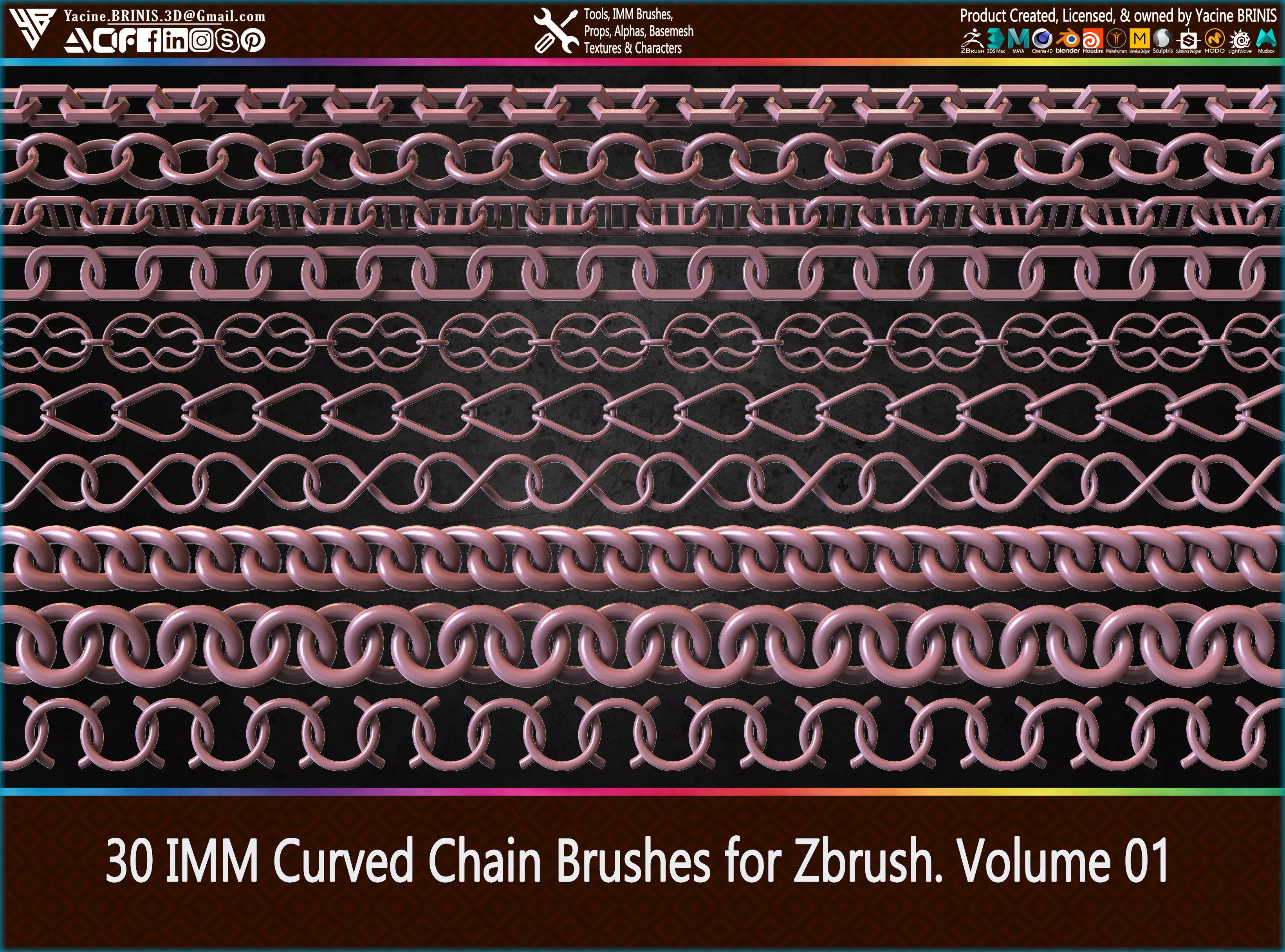 30 IMM Curved Chain Brushes for ZBrush Volume 01 Low-poly 3D model_0