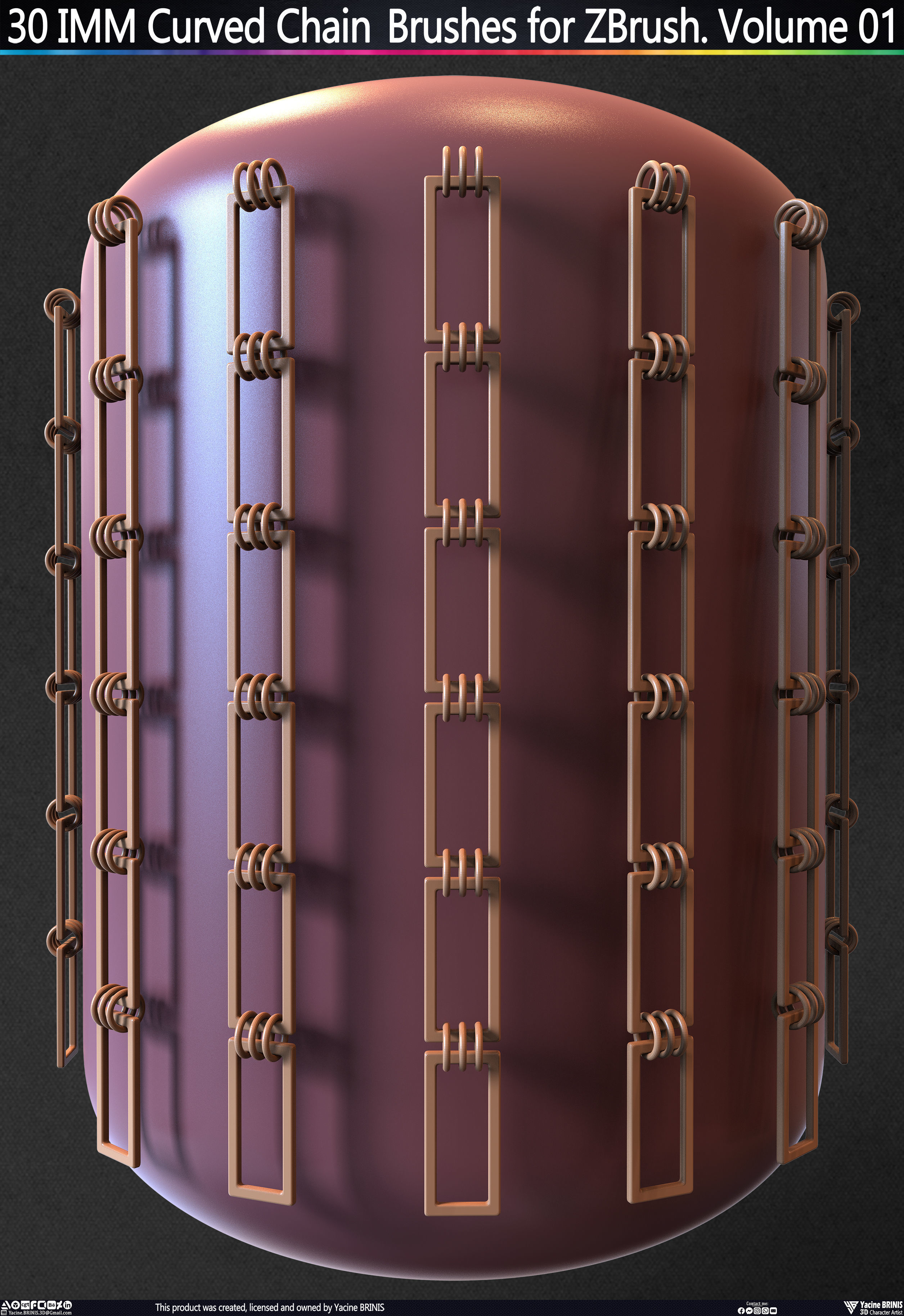 30 IMM Curved Chain Brushes for ZBrush Volume 01 Low-poly 3D model_27