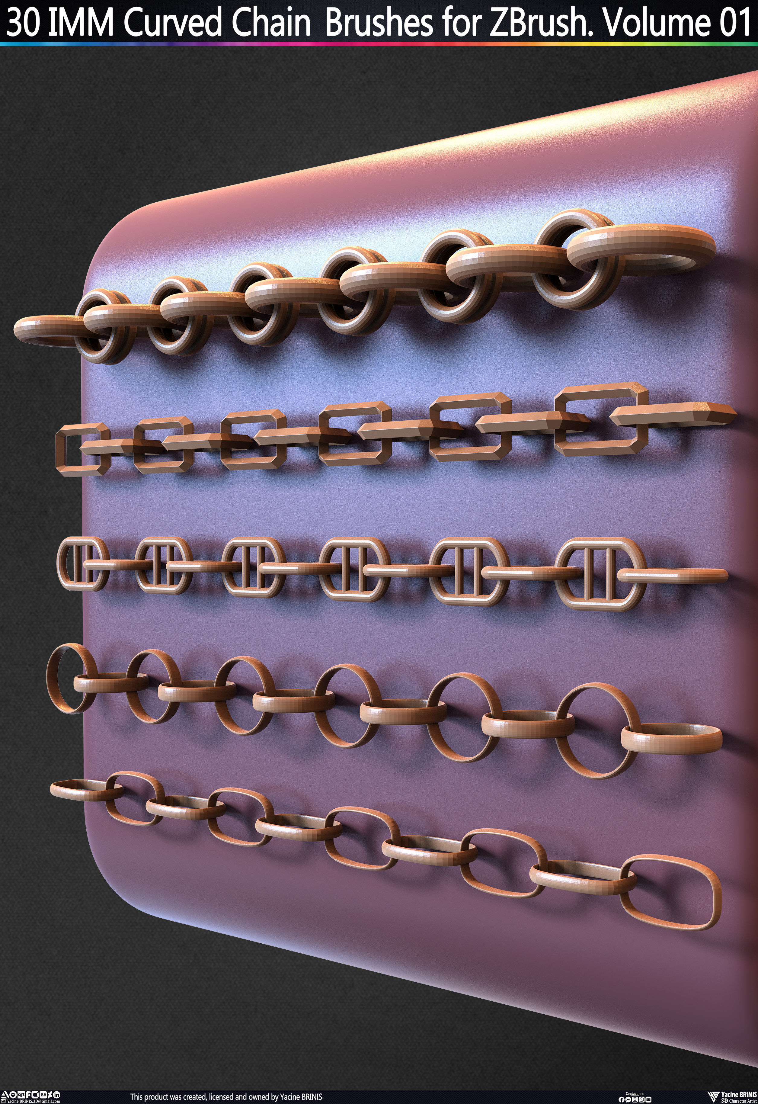 30 IMM Curved Chain Brushes for ZBrush Volume 01 Low-poly 3D model_38