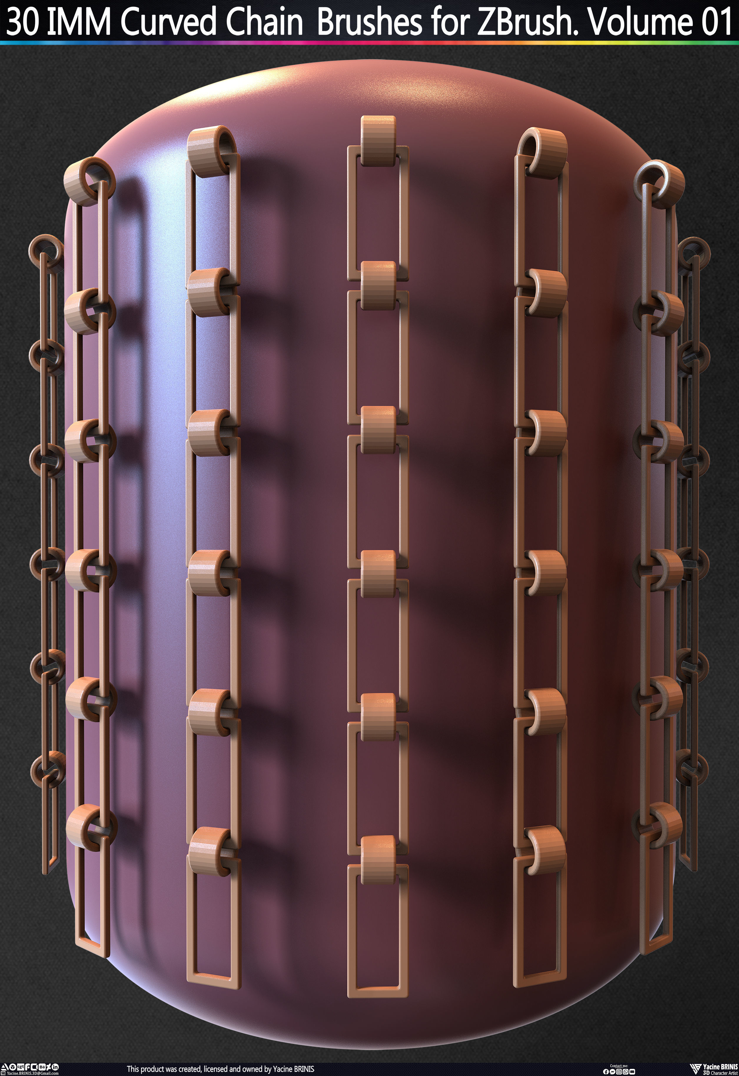 30 IMM Curved Chain Brushes for ZBrush Volume 01 Low-poly 3D model_26