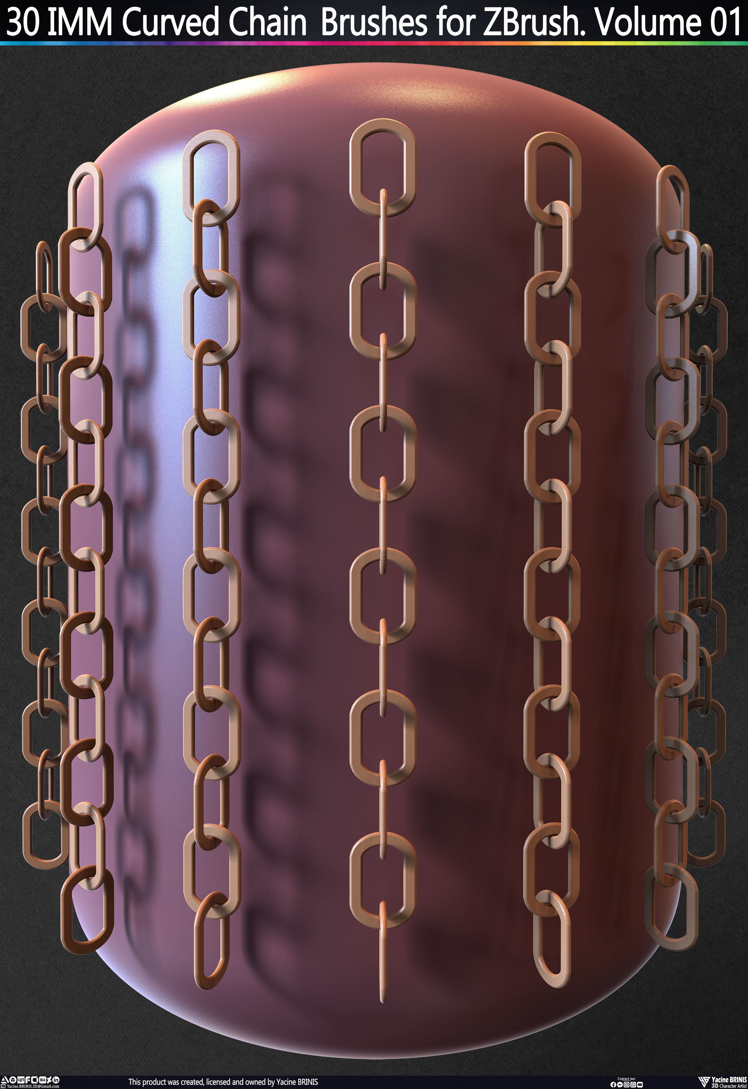 30 IMM Curved Chain Brushes for ZBrush Volume 01 Low-poly 3D model_22