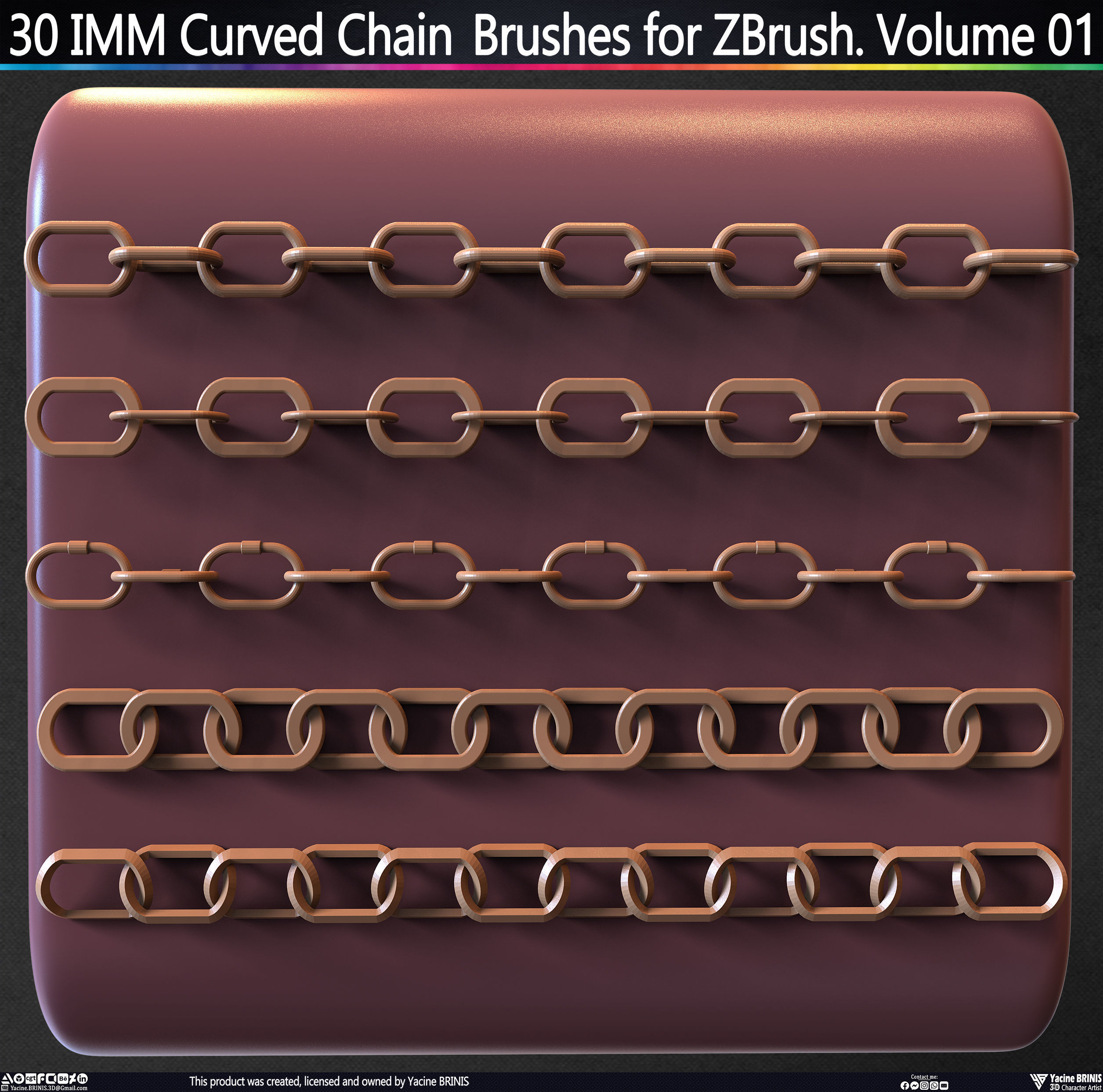 30 IMM Curved Chain Brushes for ZBrush Volume 01 Low-poly 3D model_48