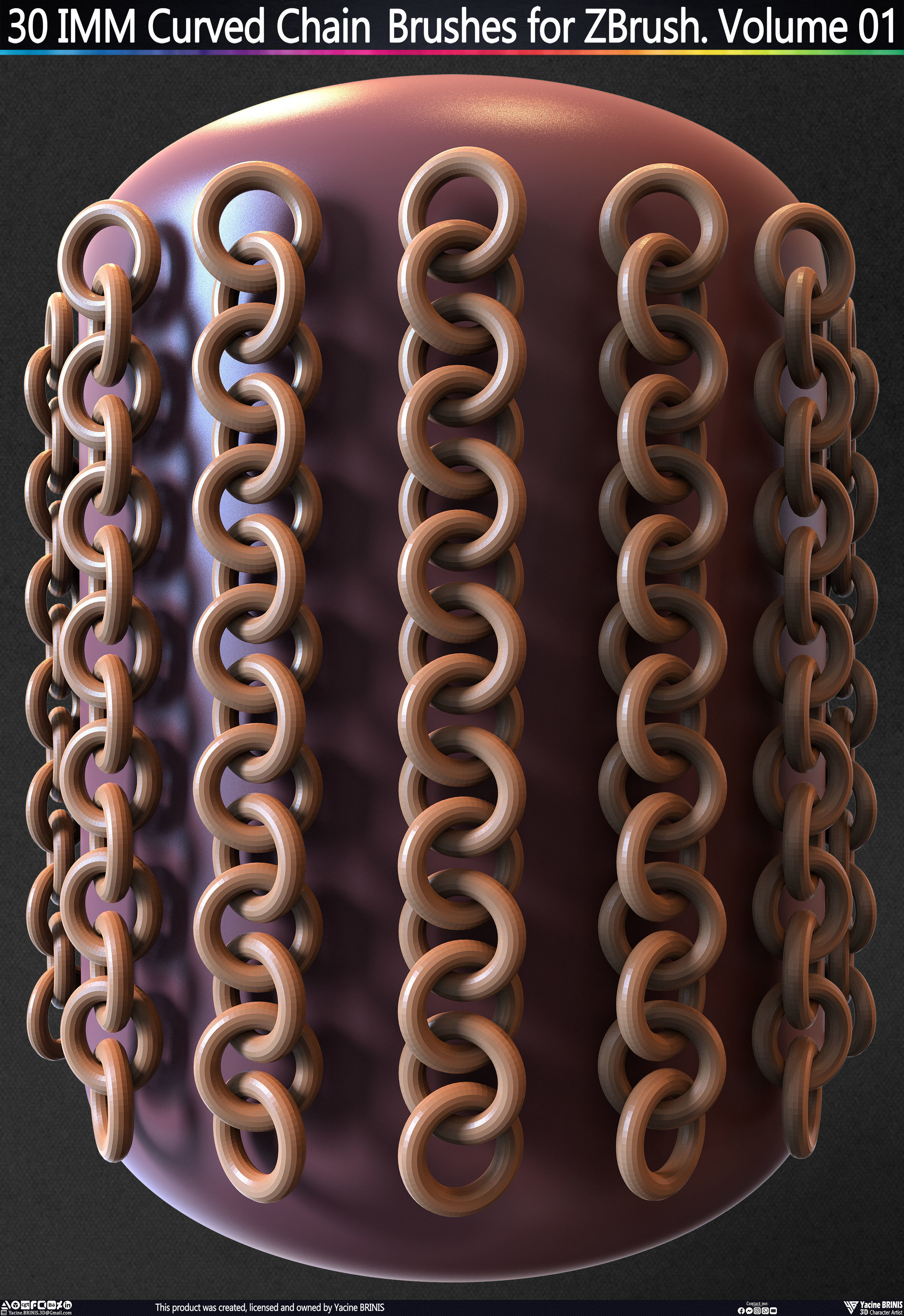 30 IMM Curved Chain Brushes for ZBrush Volume 01 Low-poly 3D model_32
