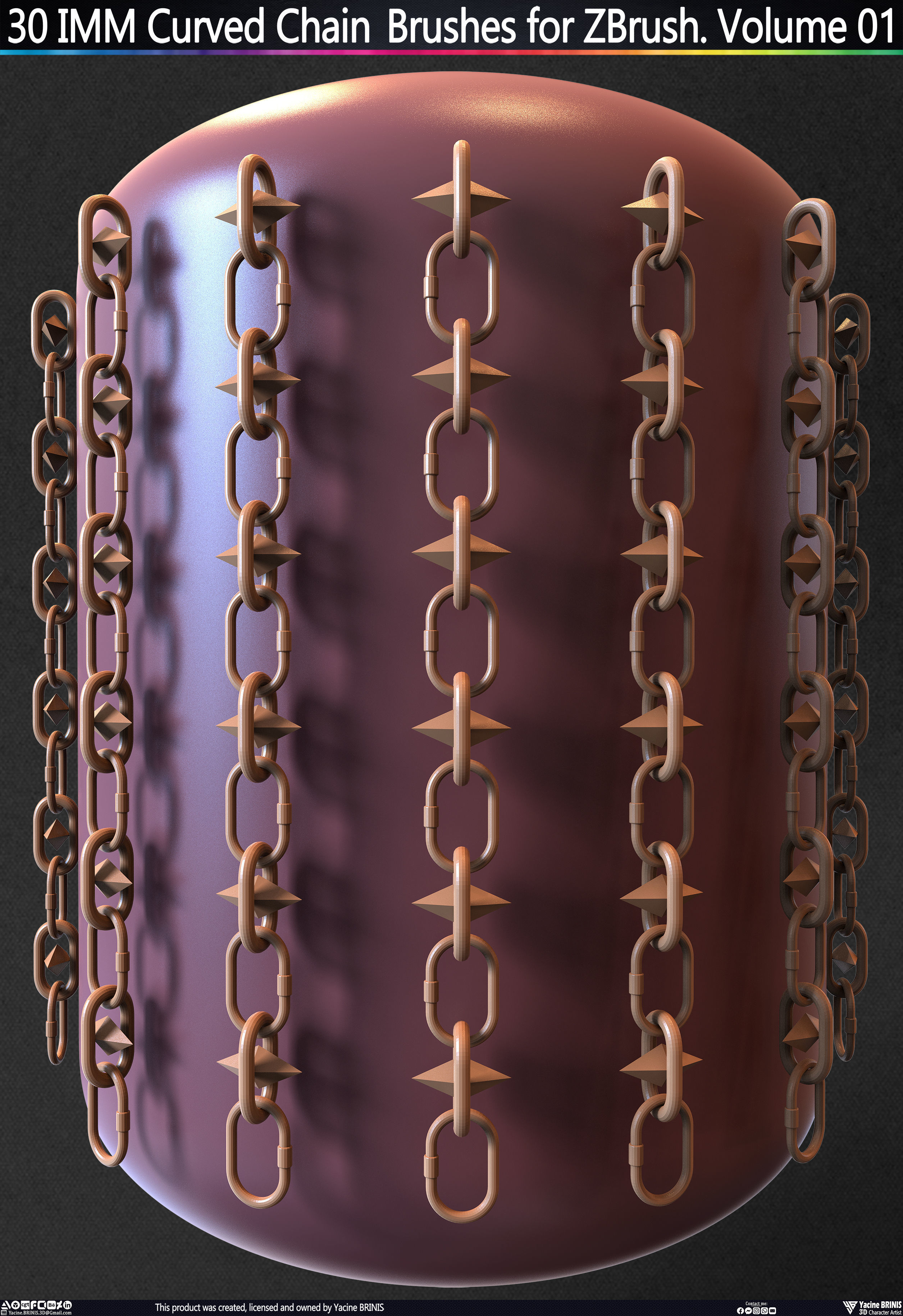 30 IMM Curved Chain Brushes for ZBrush Volume 01 Low-poly 3D model_28