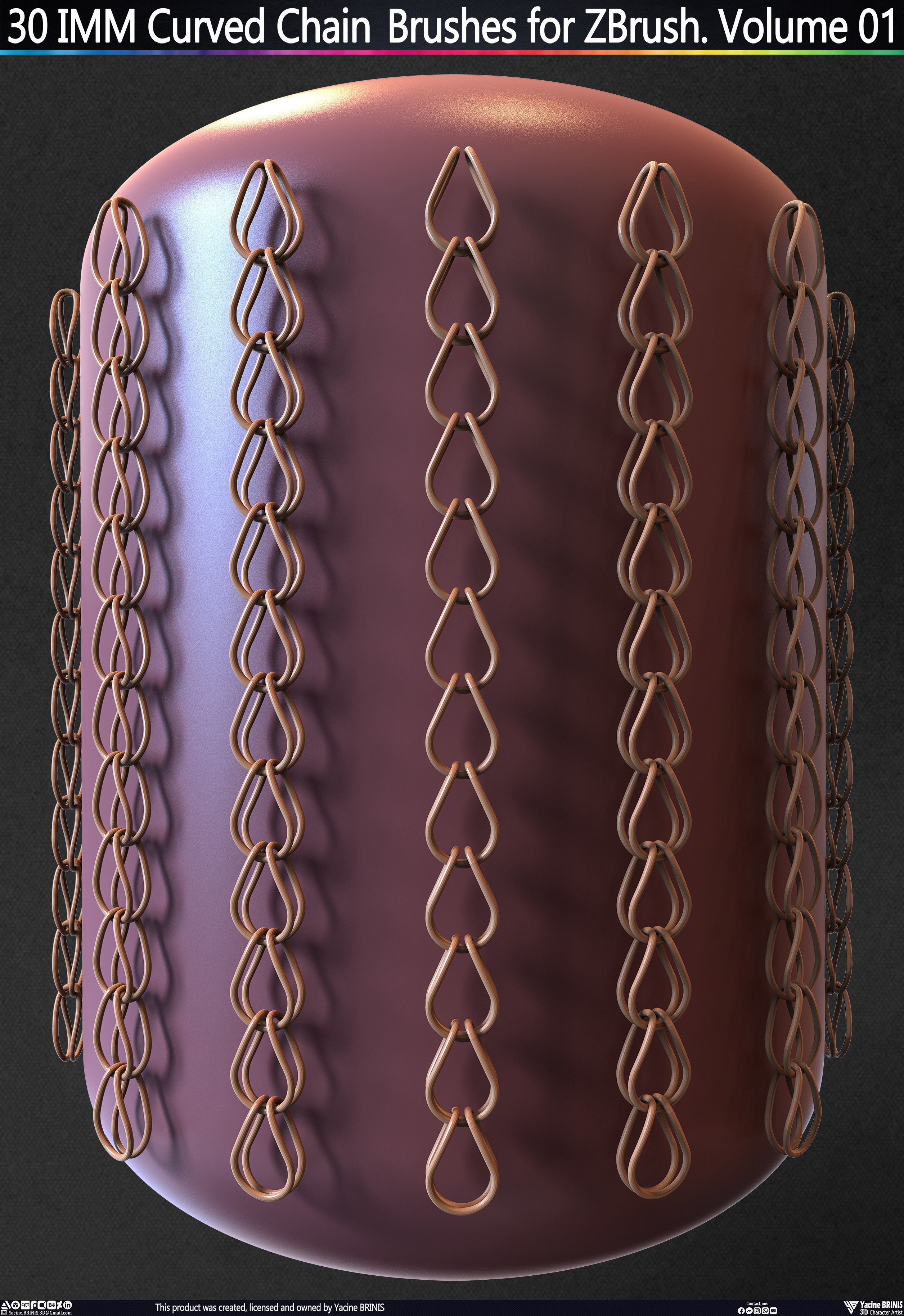 30 IMM Curved Chain Brushes for ZBrush Volume 01 Low-poly 3D model_30