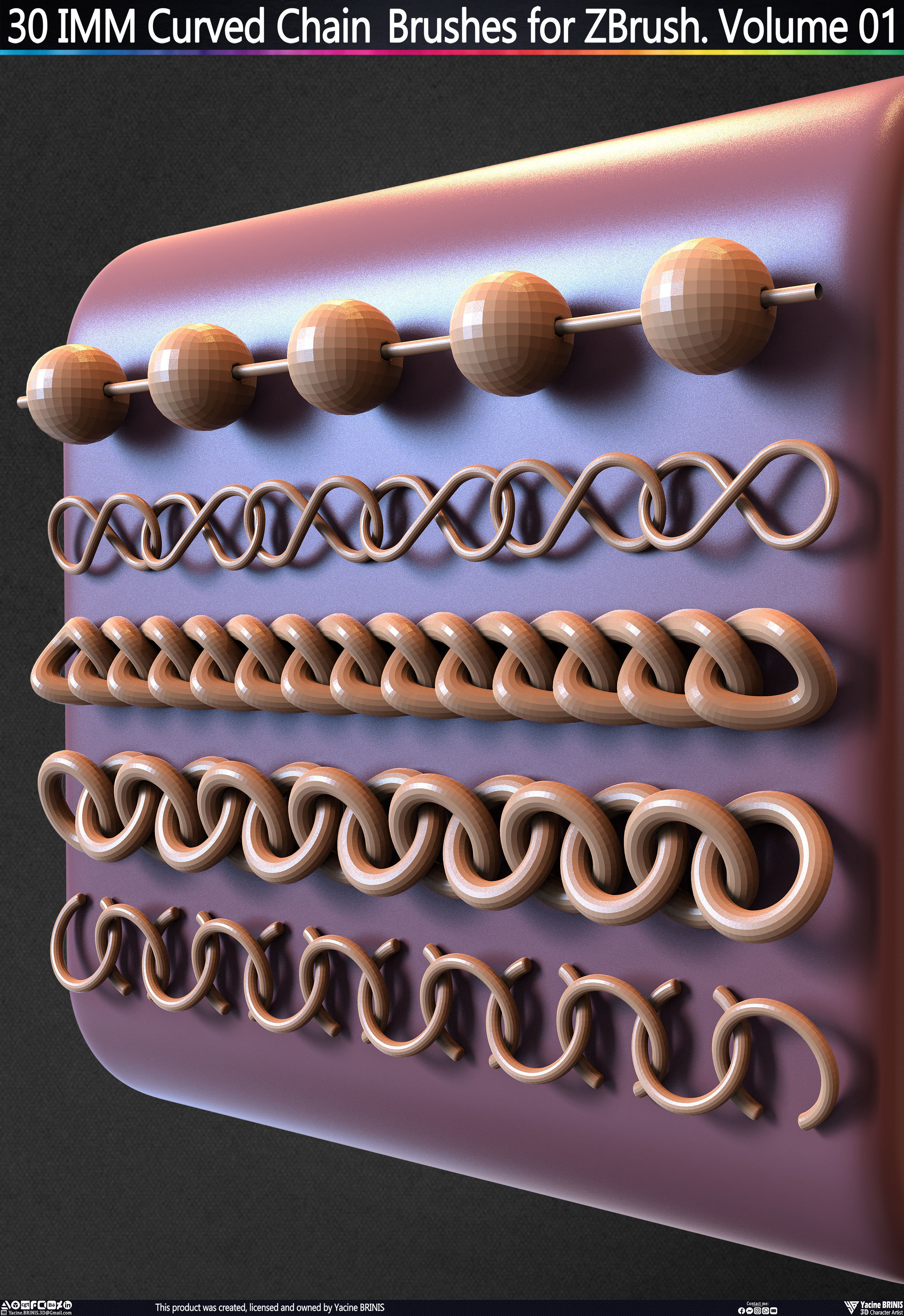 30 IMM Curved Chain Brushes for ZBrush Volume 01 Low-poly 3D model_45