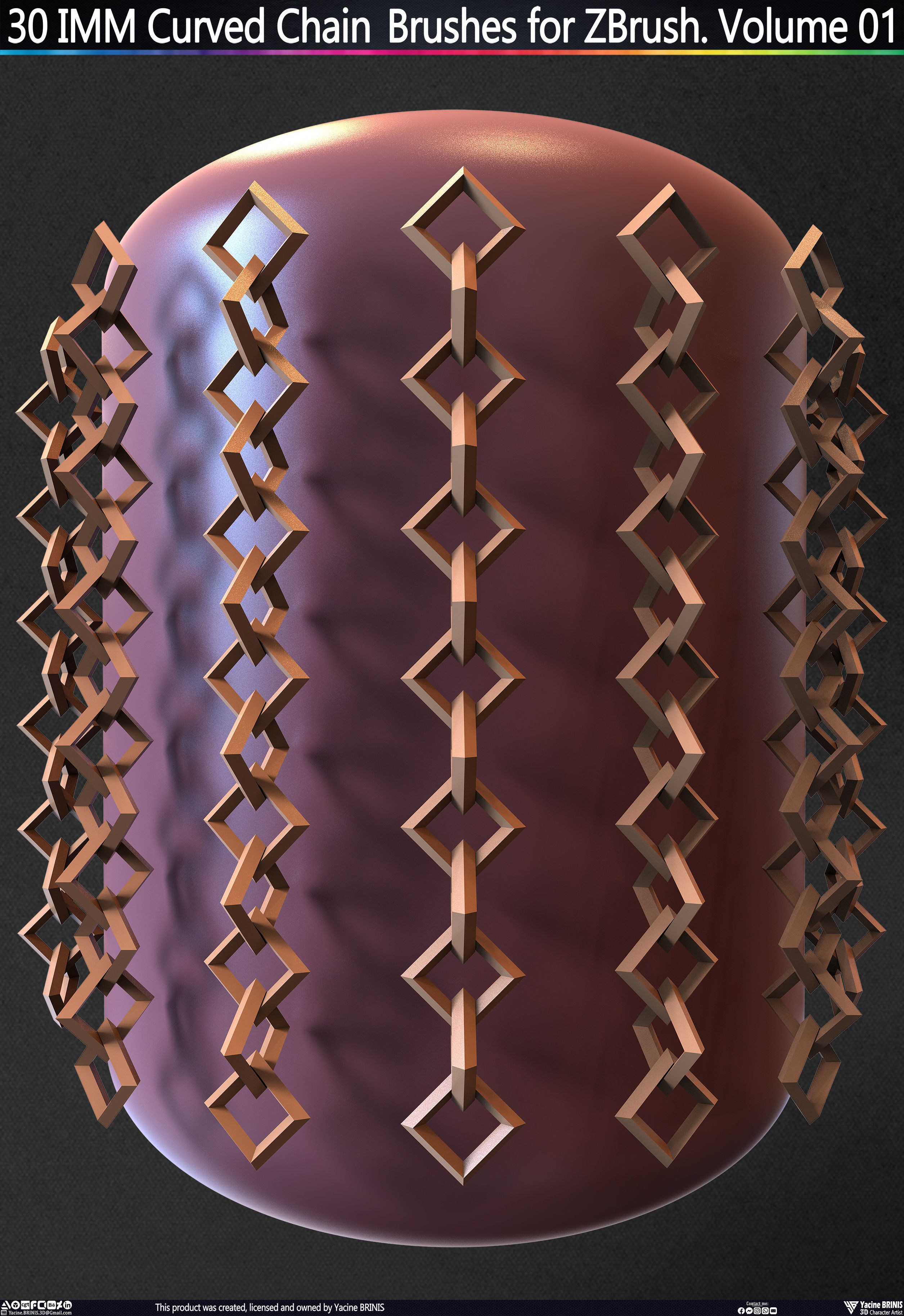 30 IMM Curved Chain Brushes for ZBrush Volume 01 Low-poly 3D model_15