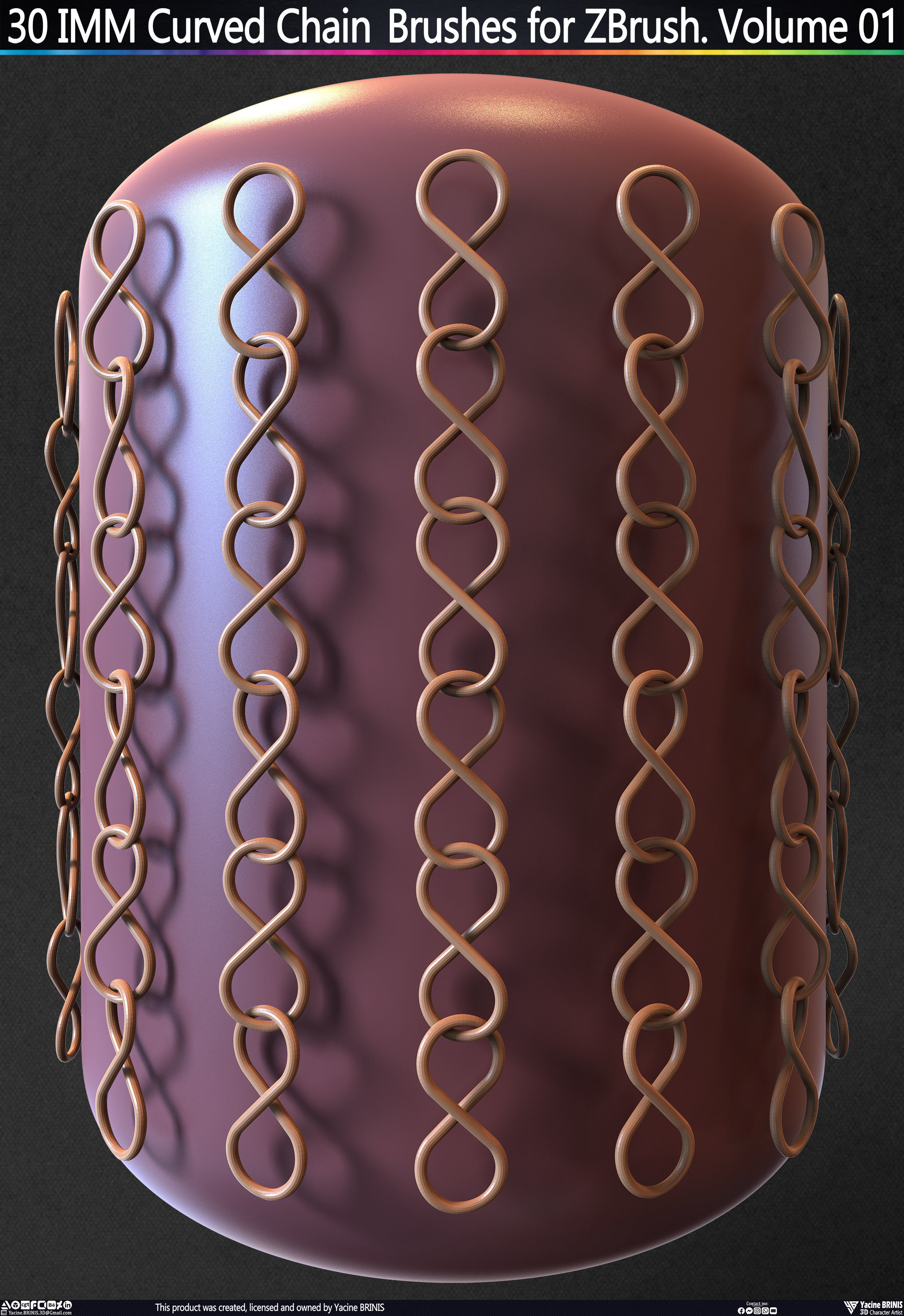 30 IMM Curved Chain Brushes for ZBrush Volume 01 Low-poly 3D model_35