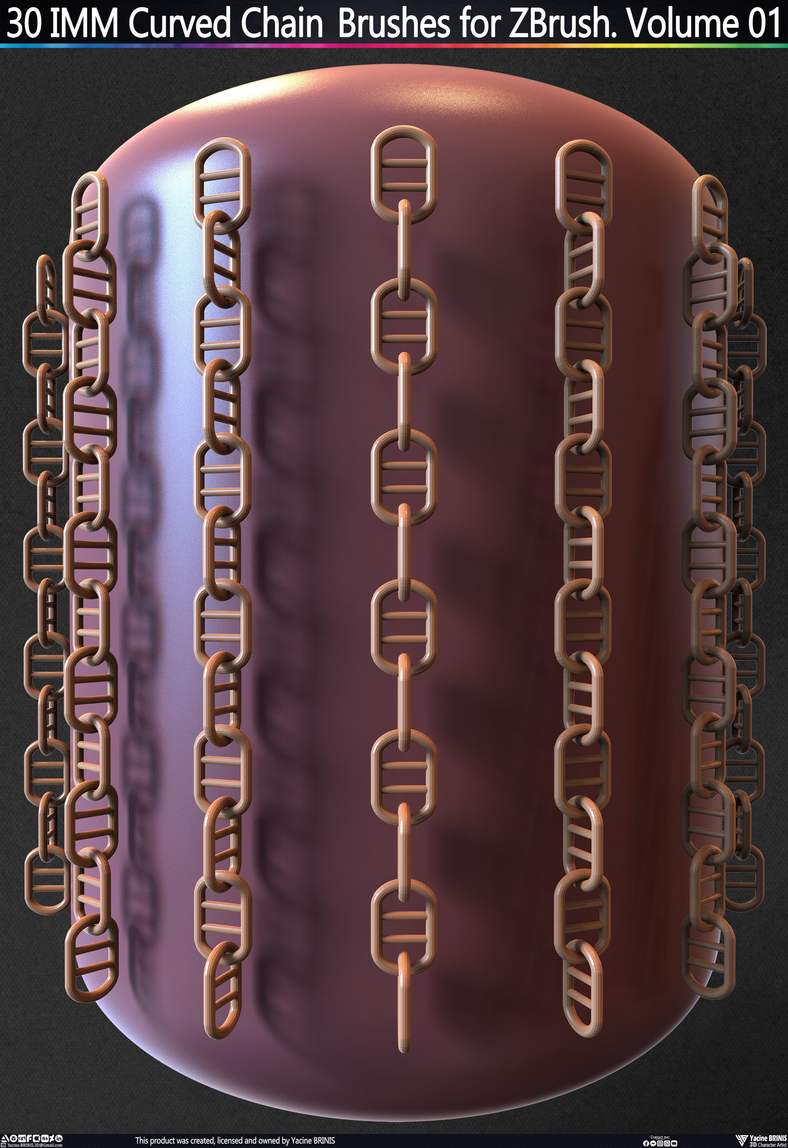 30 IMM Curved Chain Brushes for ZBrush Volume 01 Low-poly 3D model_18
