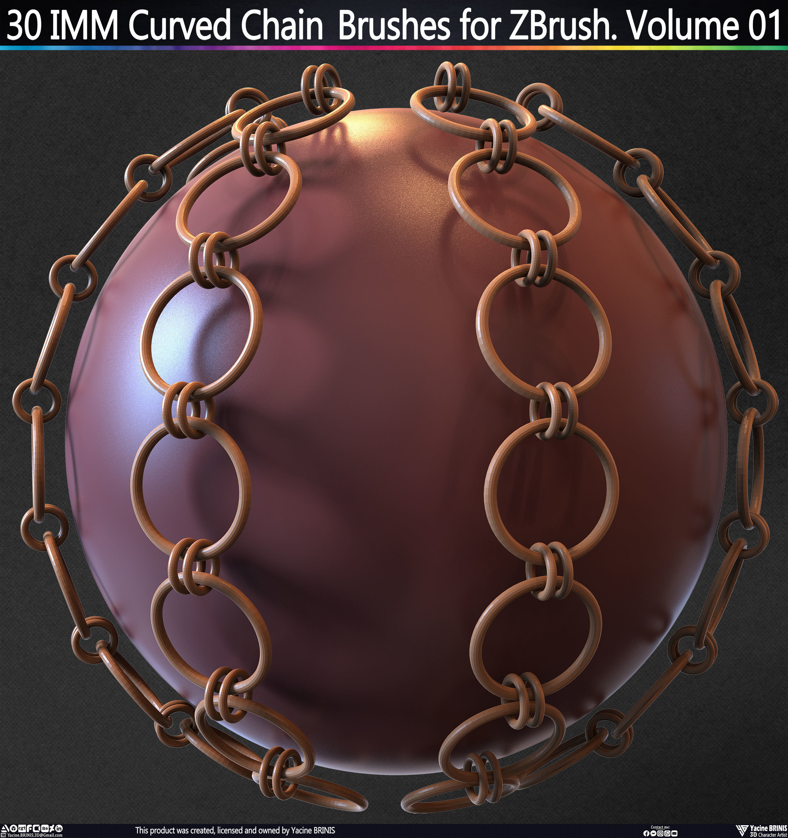 30 IMM Curved Chain Brushes for ZBrush Volume 01 Low-poly 3D model_44