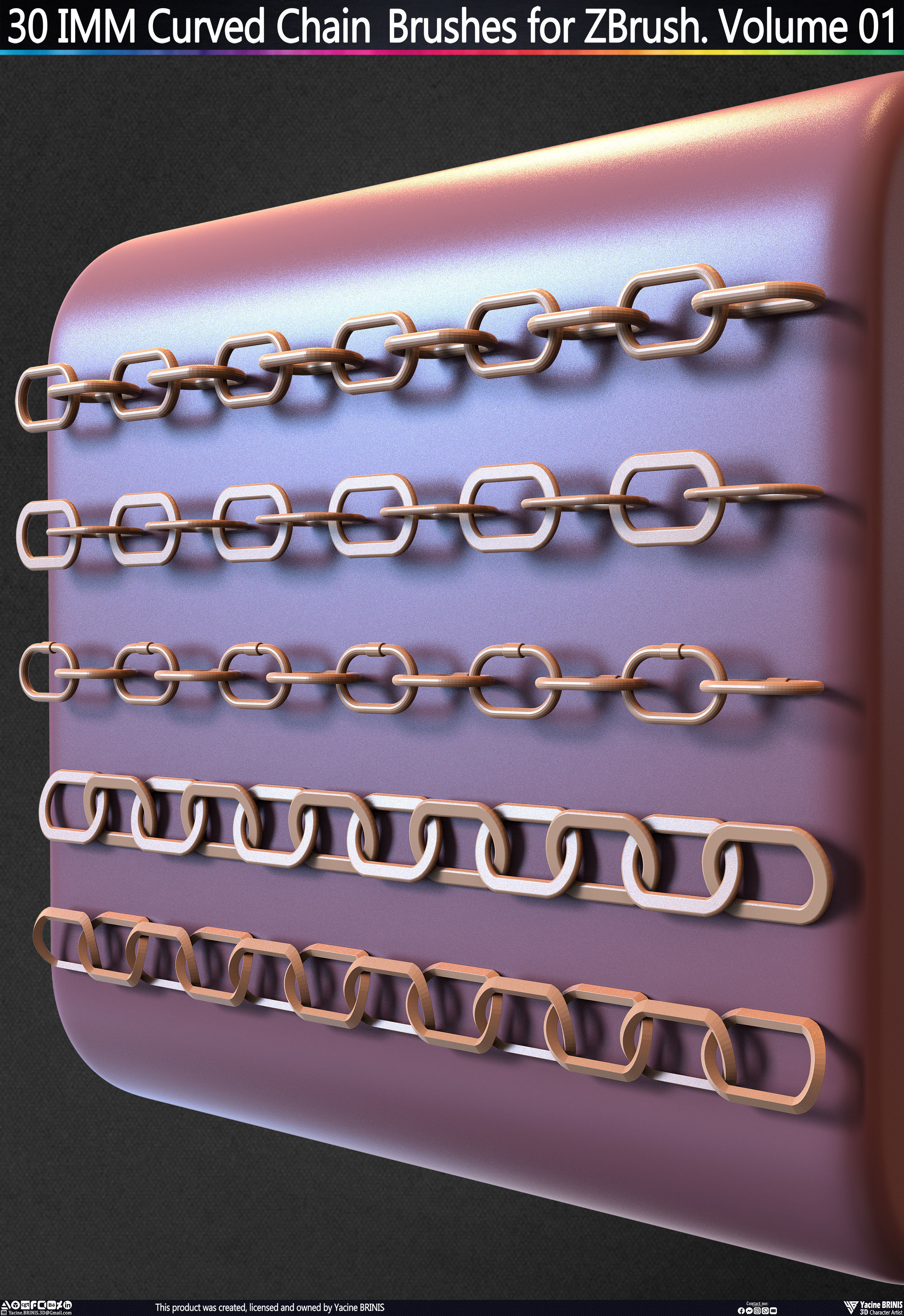 30 IMM Curved Chain Brushes for ZBrush Volume 01 Low-poly 3D model_39