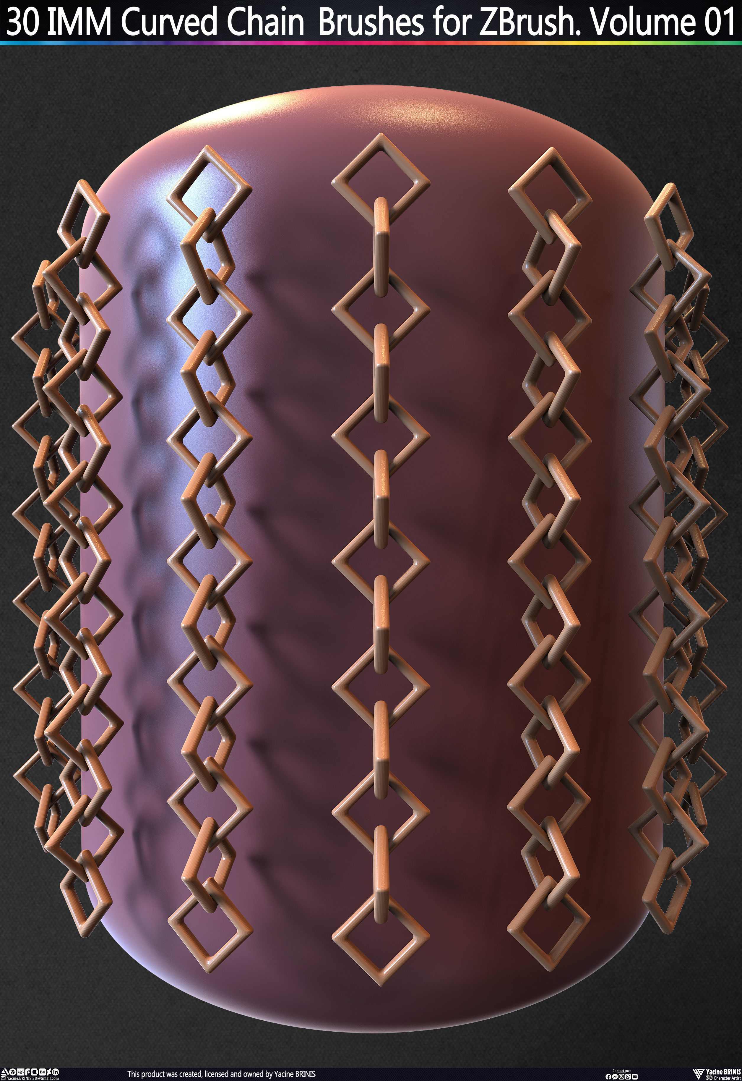 30 IMM Curved Chain Brushes for ZBrush Volume 01 Low-poly 3D model_13