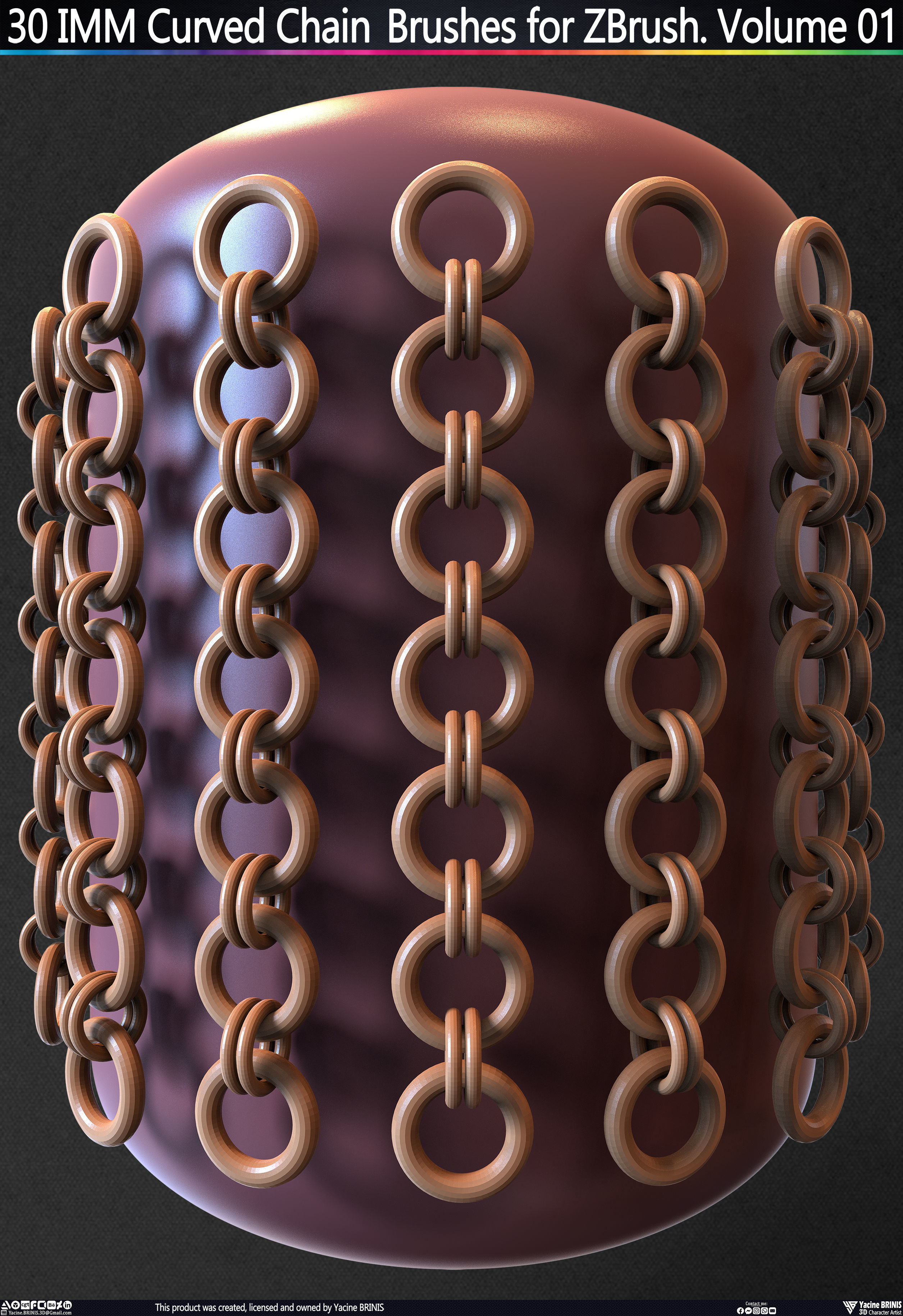 30 IMM Curved Chain Brushes for ZBrush Volume 01 Low-poly 3D model_20