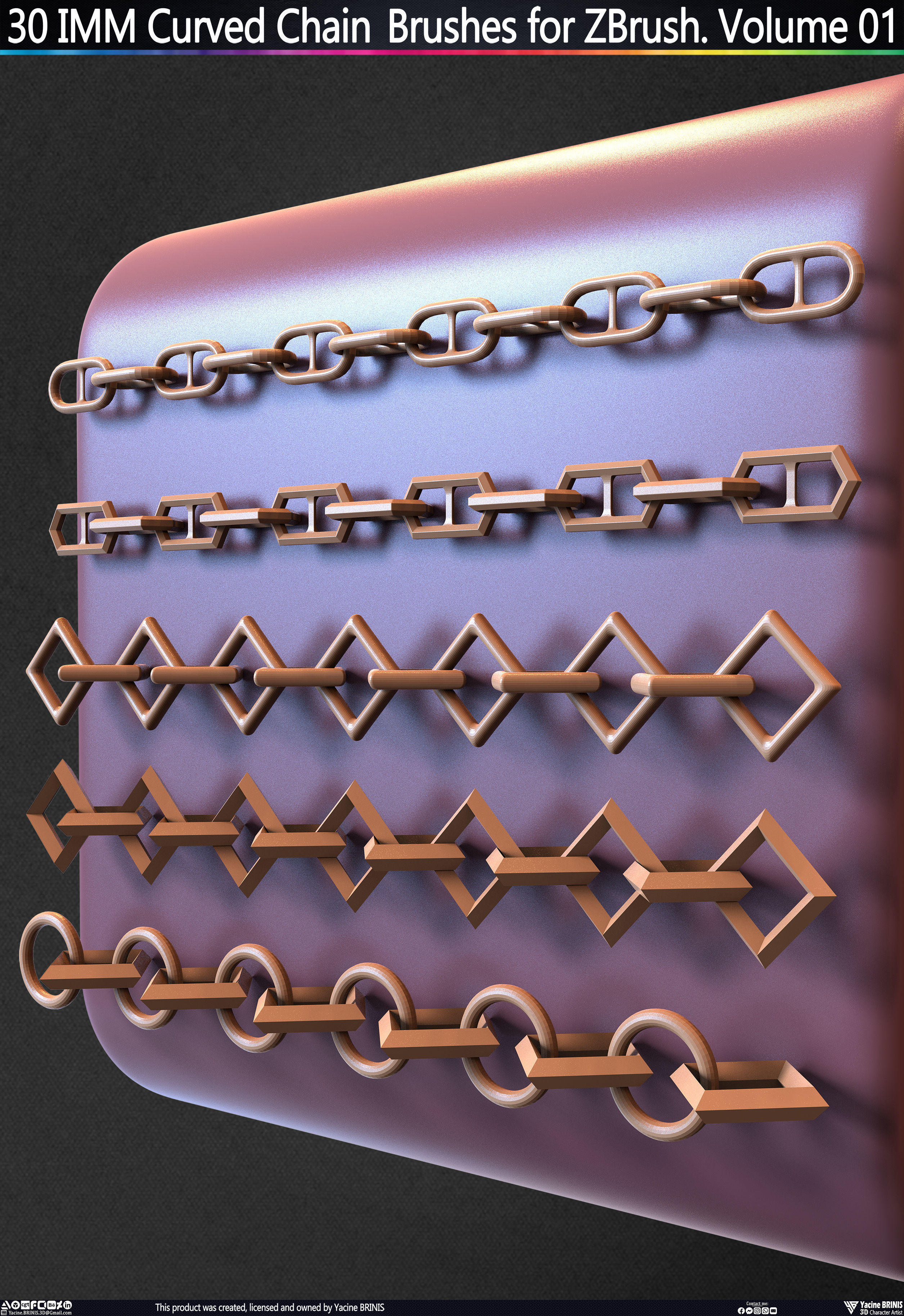 30 IMM Curved Chain Brushes for ZBrush Volume 01 Low-poly 3D model_37