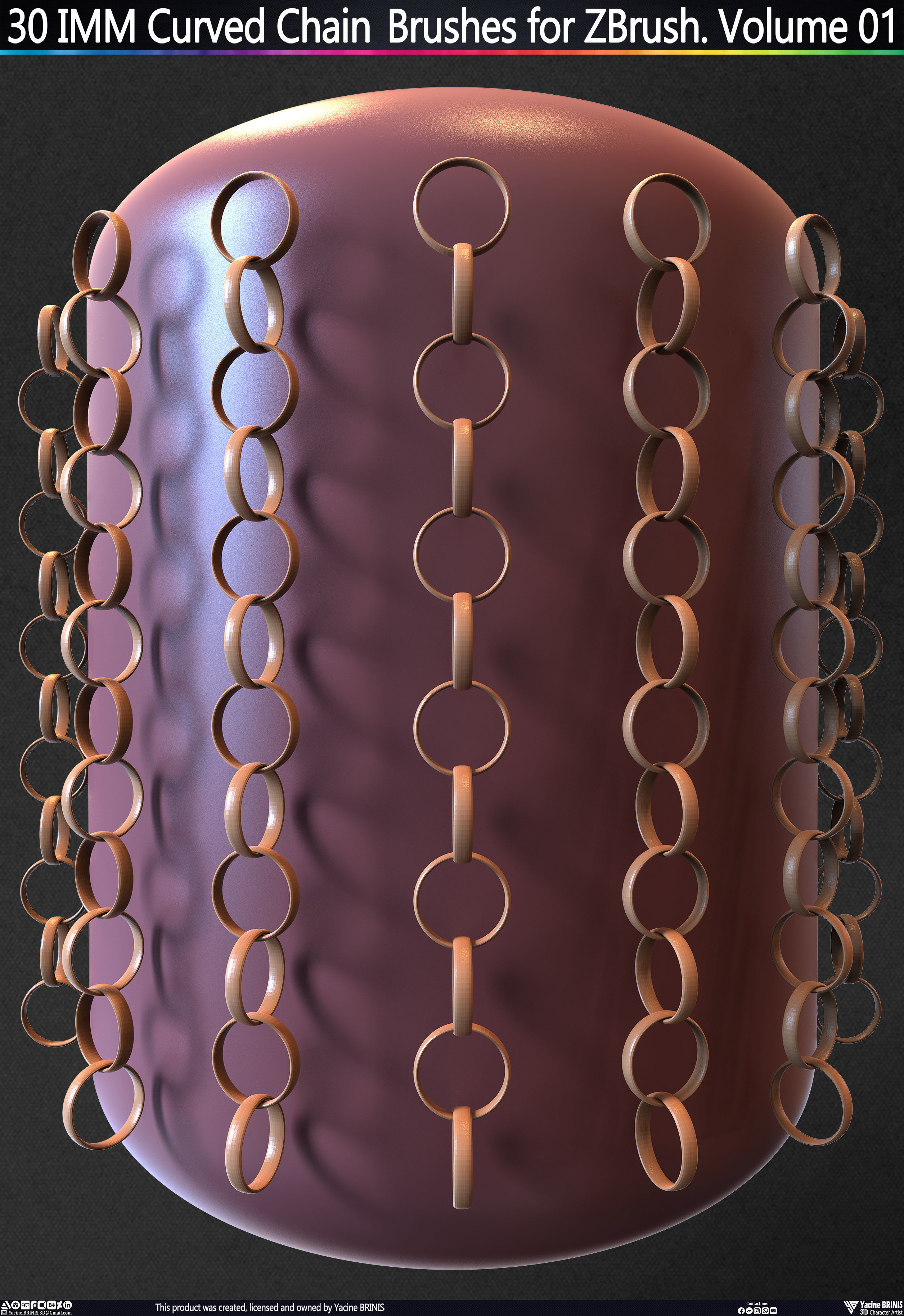 30 IMM Curved Chain Brushes for ZBrush Volume 01 Low-poly 3D model_19