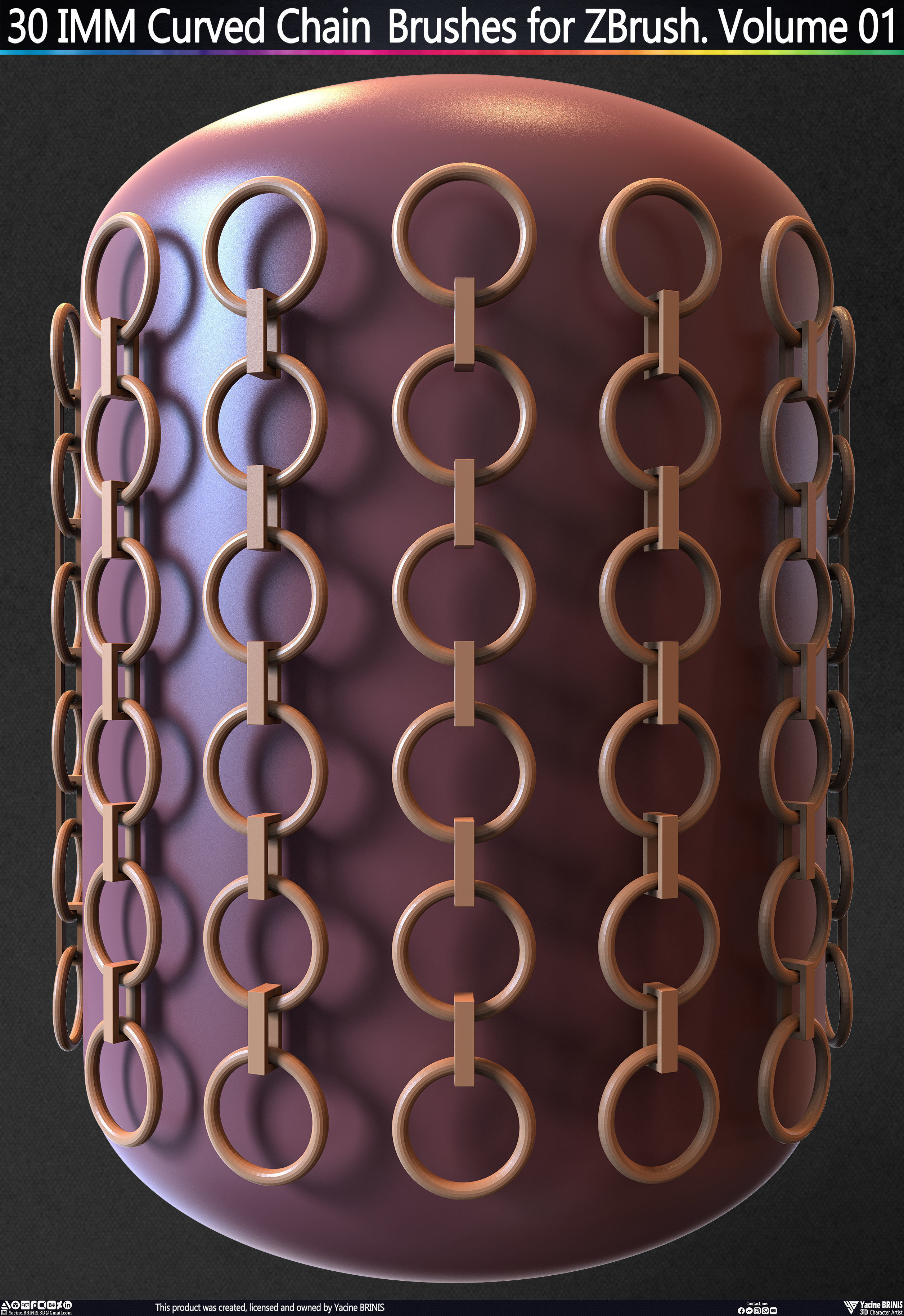 30 IMM Curved Chain Brushes for ZBrush Volume 01 Low-poly 3D model_9
