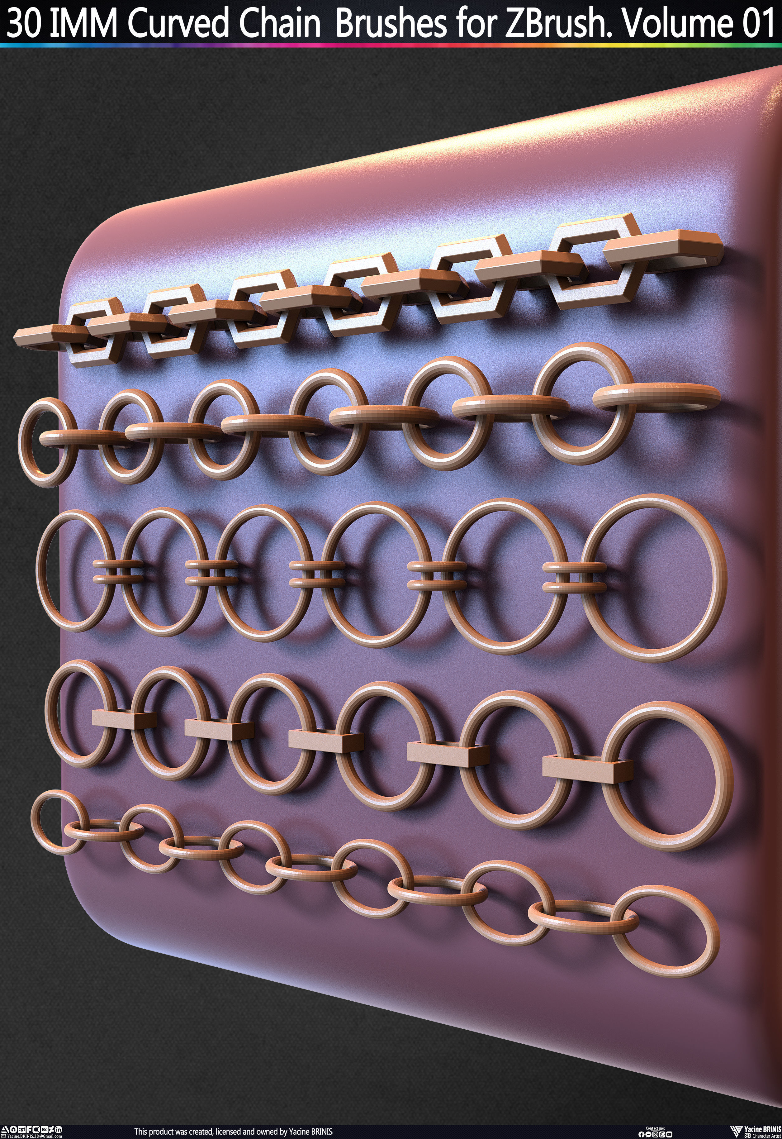 30 IMM Curved Chain Brushes for ZBrush Volume 01 Low-poly 3D model_36