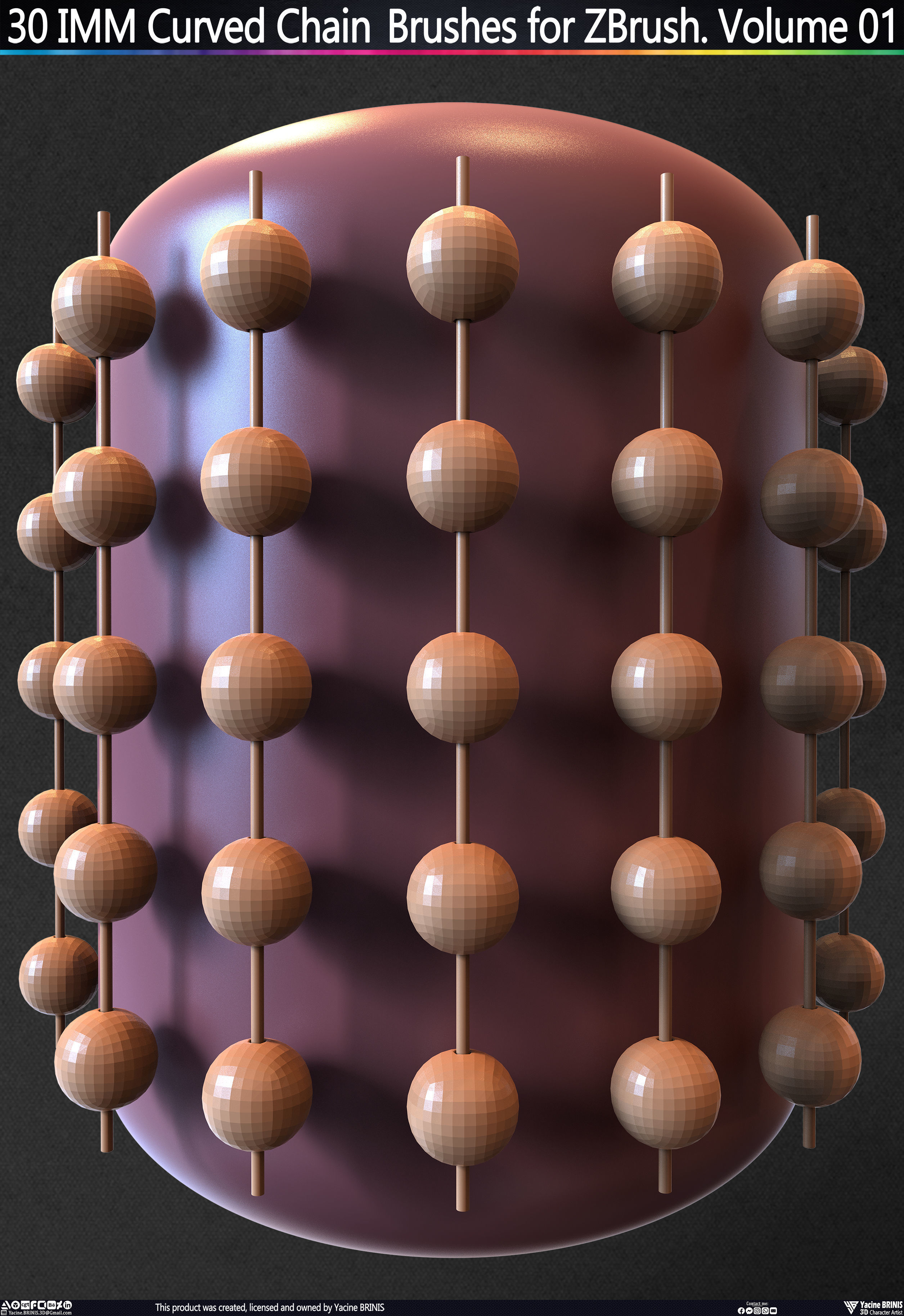 30 IMM Curved Chain Brushes for ZBrush Volume 01 Low-poly 3D model_31