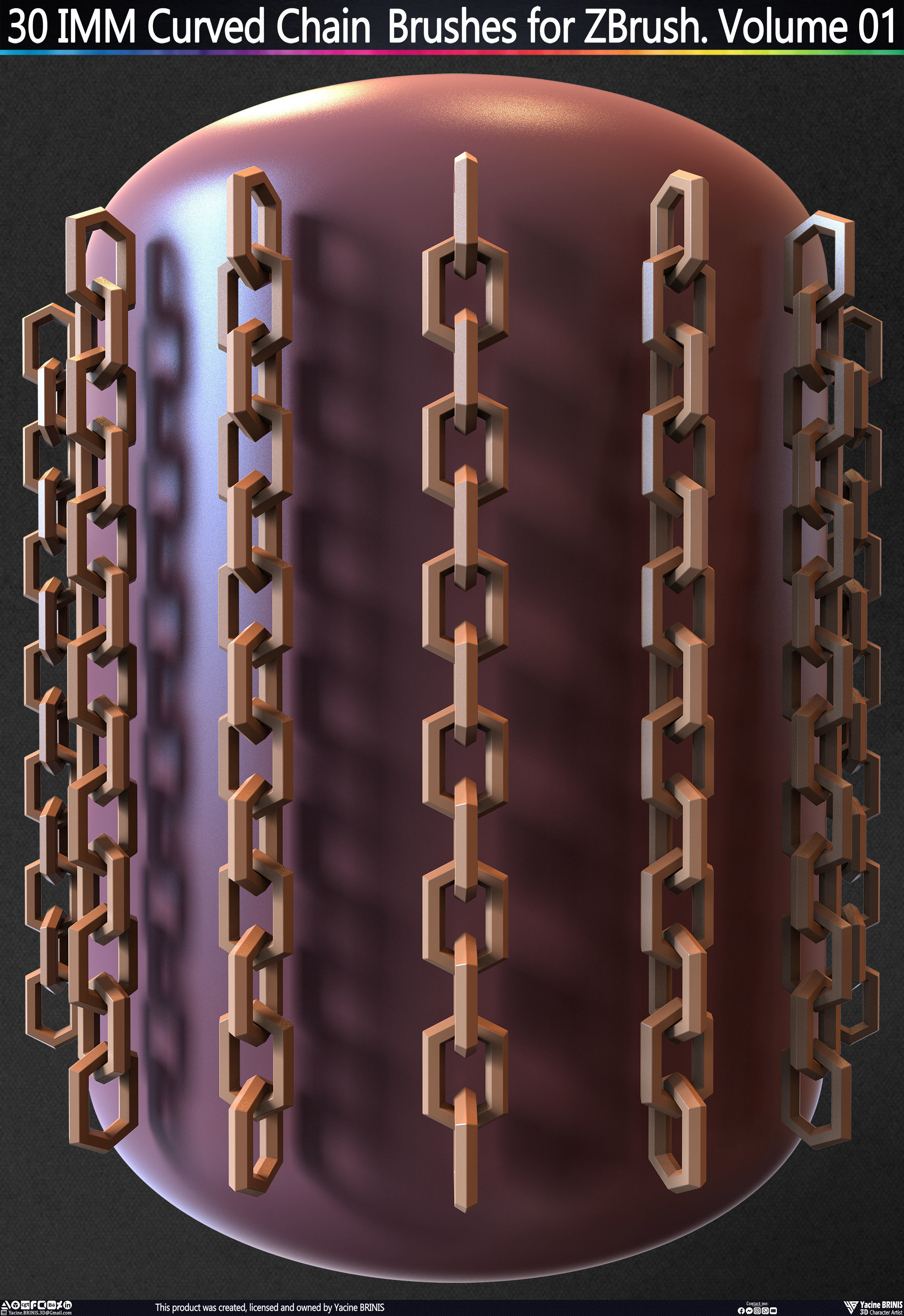 30 IMM Curved Chain Brushes for ZBrush Volume 01 Low-poly 3D model_6