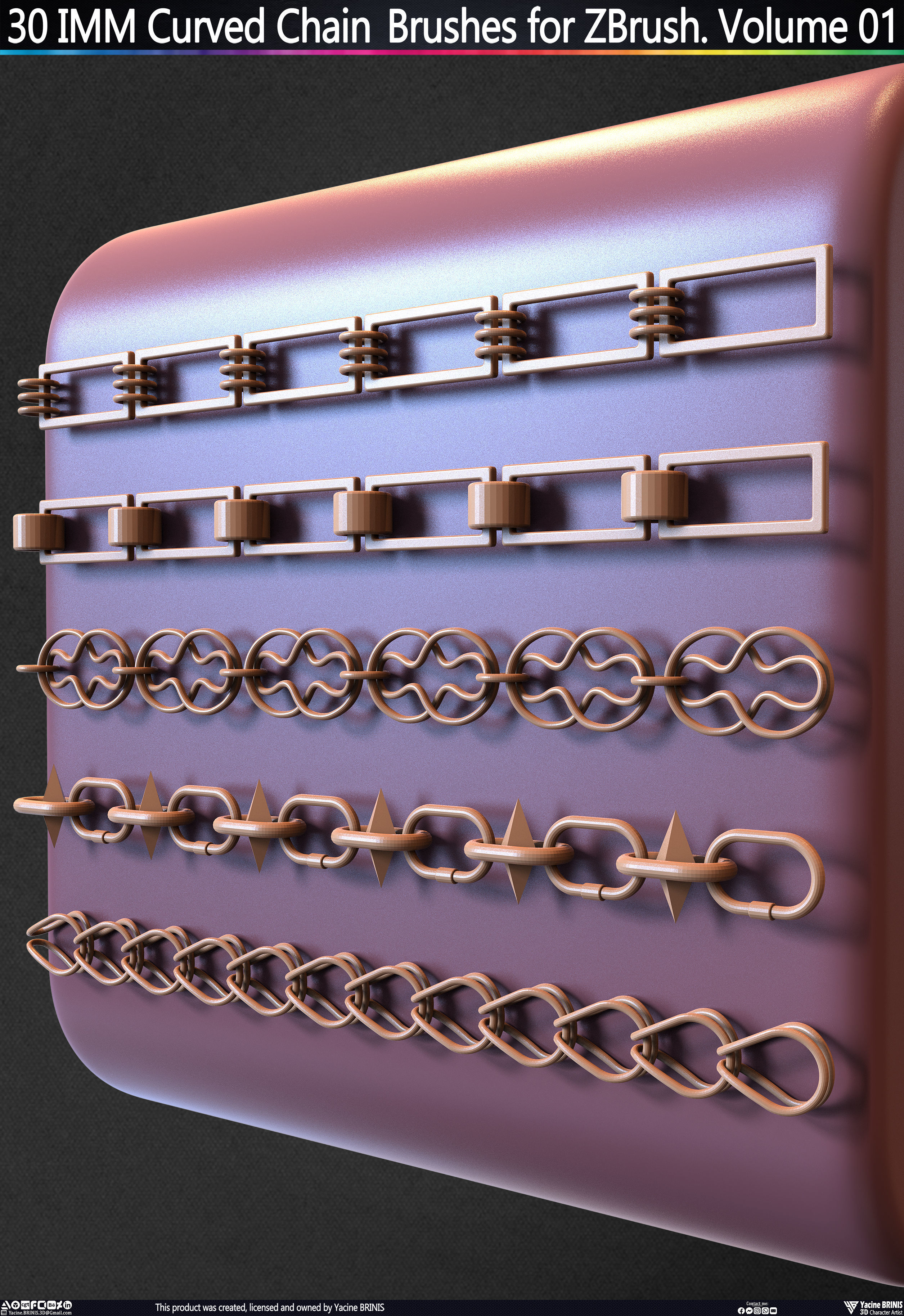 30 IMM Curved Chain Brushes for ZBrush Volume 01 Low-poly 3D model_40