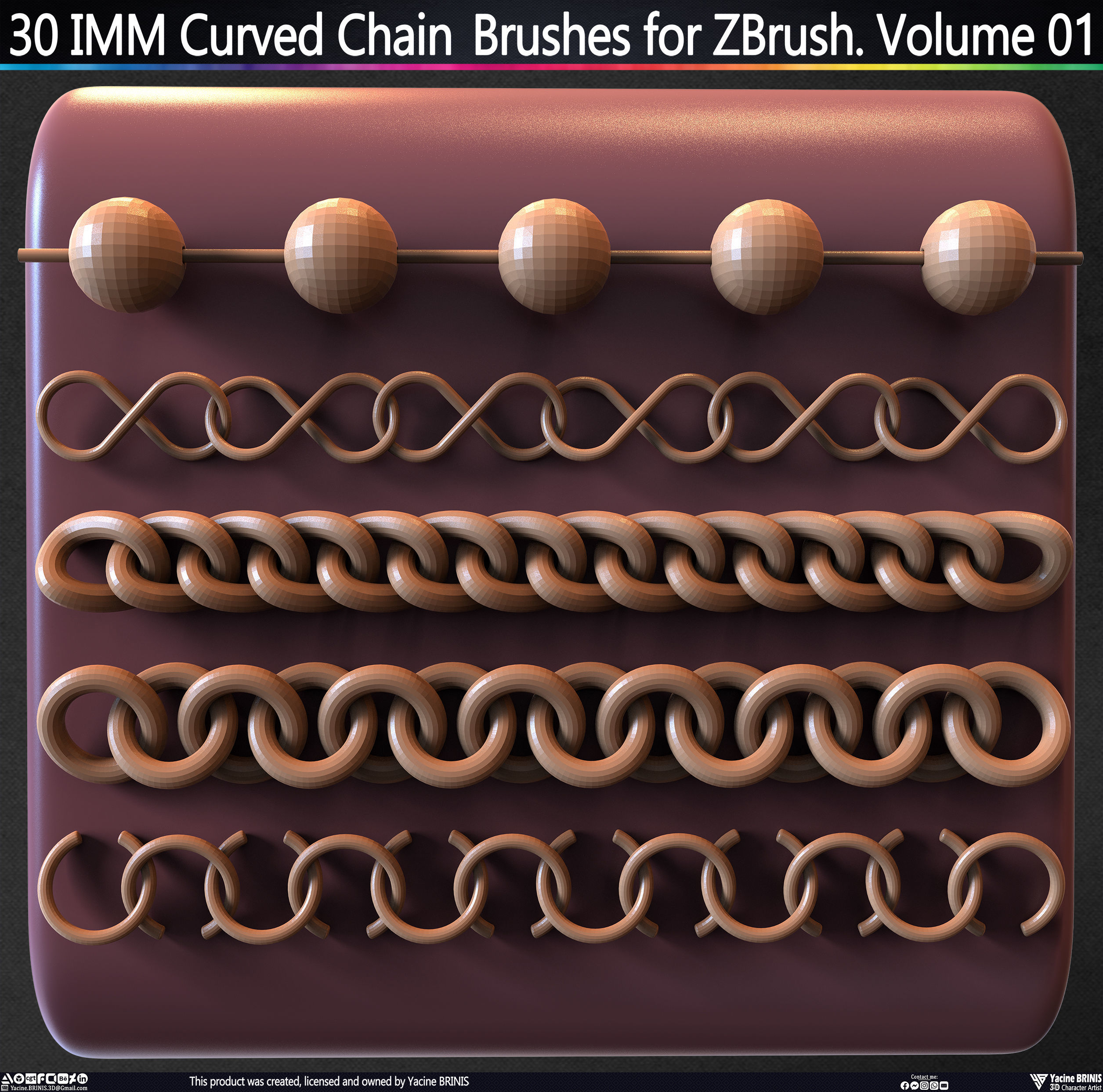 30 IMM Curved Chain Brushes for ZBrush Volume 01 Low-poly 3D model_54
