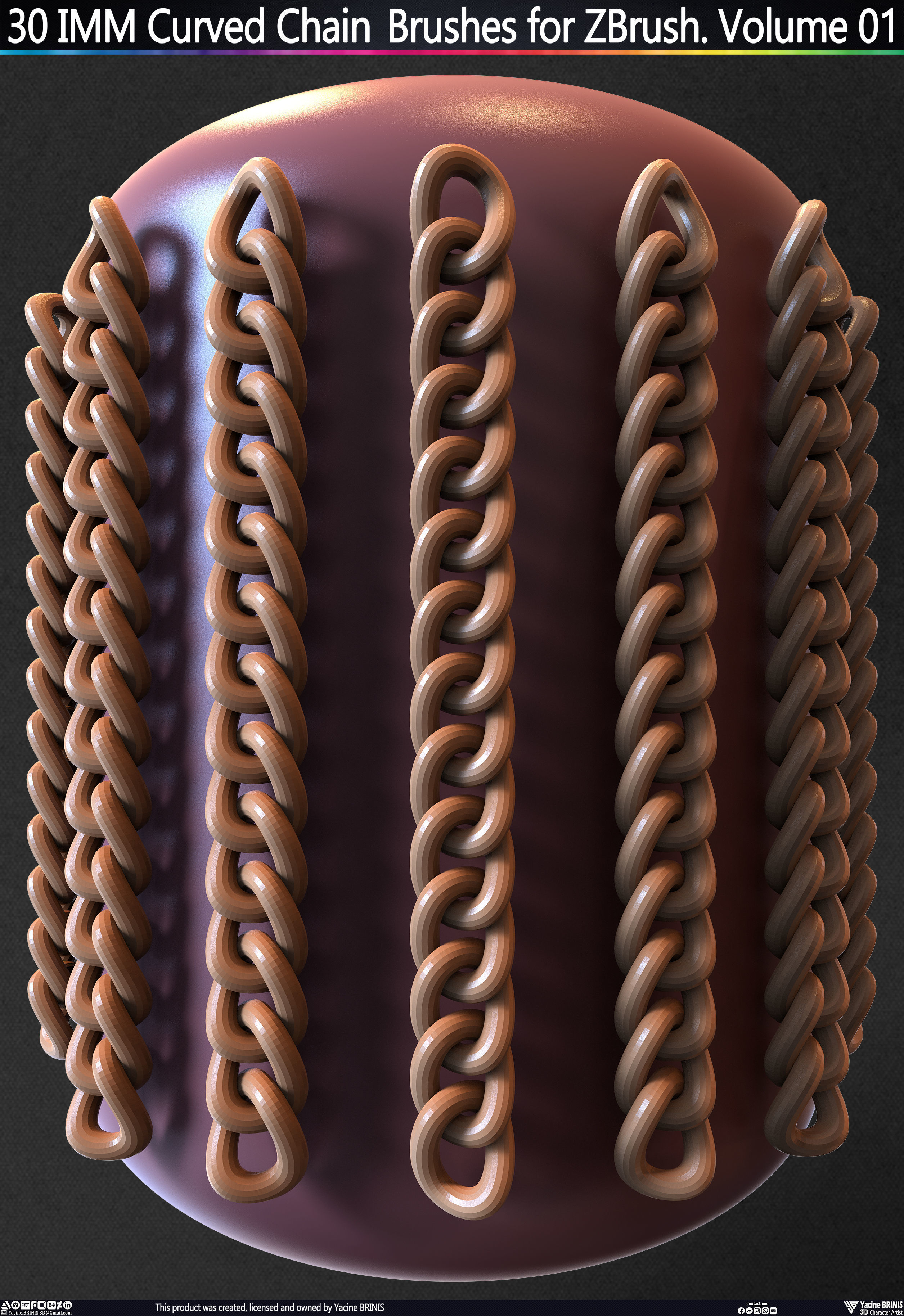 30 IMM Curved Chain Brushes for ZBrush Volume 01 Low-poly 3D model_34