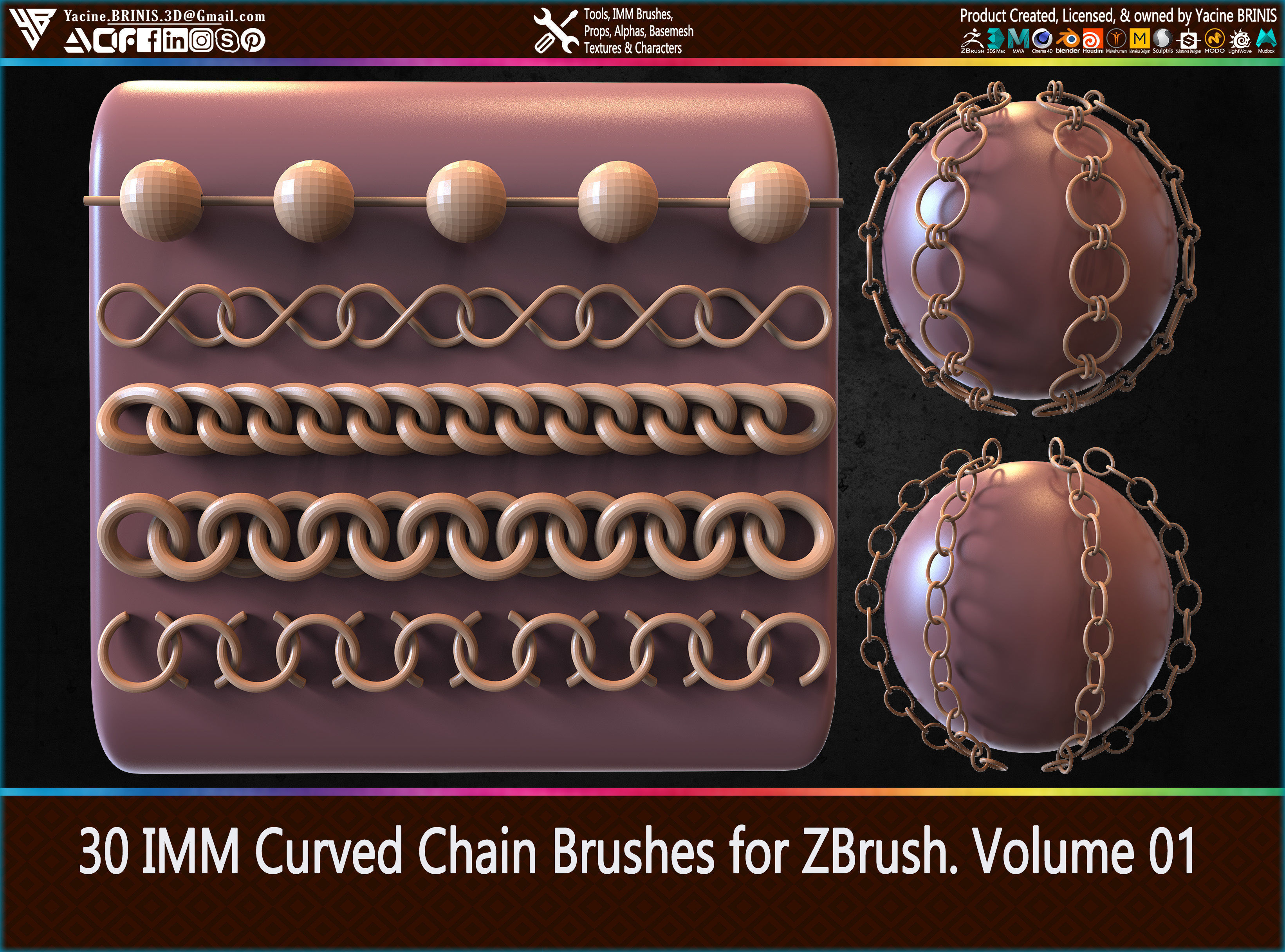 30 IMM Curved Chain Brushes for ZBrush Volume 01 Low-poly 3D model_51