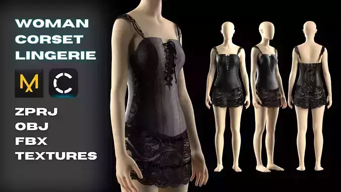 Woman Corset Lingerie Modeling in Clo3D - Mervelous Designer