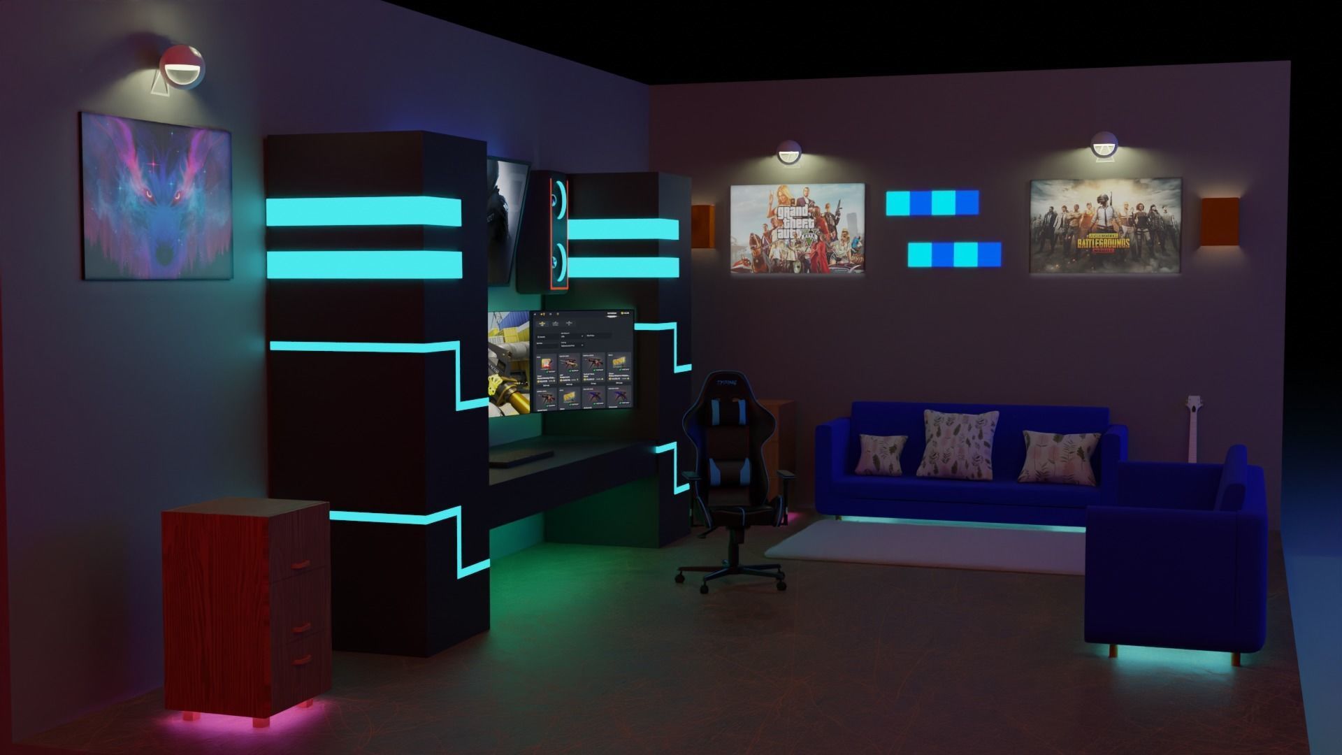 Game Room Interior 3D Model 3D model_3